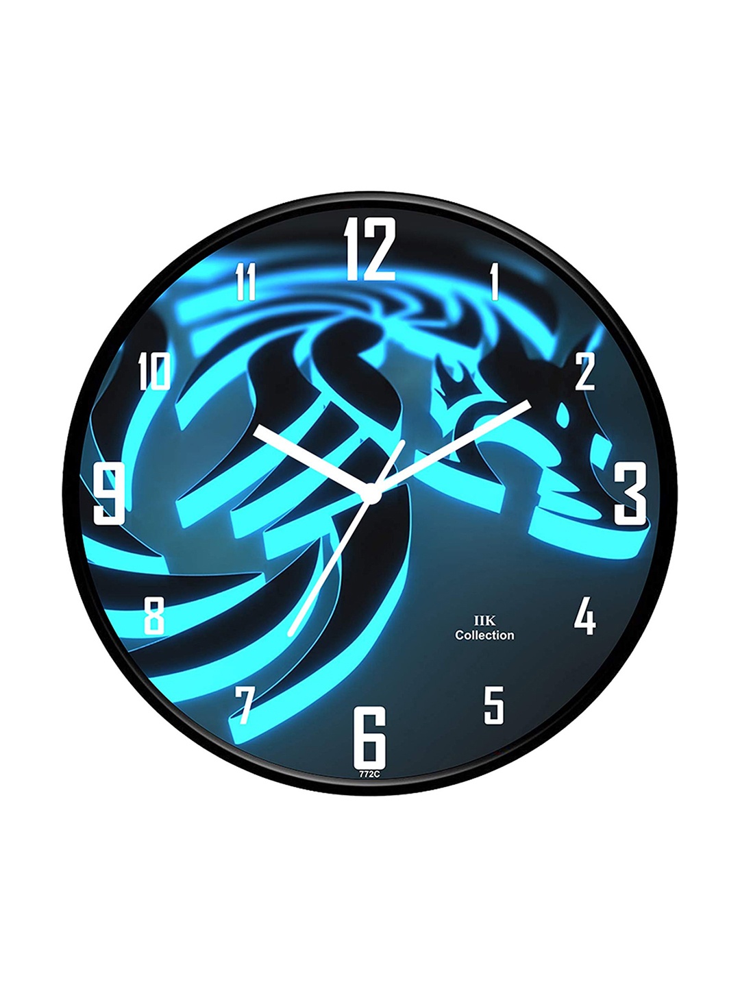 

IIK COLLECTION Black and Blue Printed Round Contemporary Analogue Wall Clock