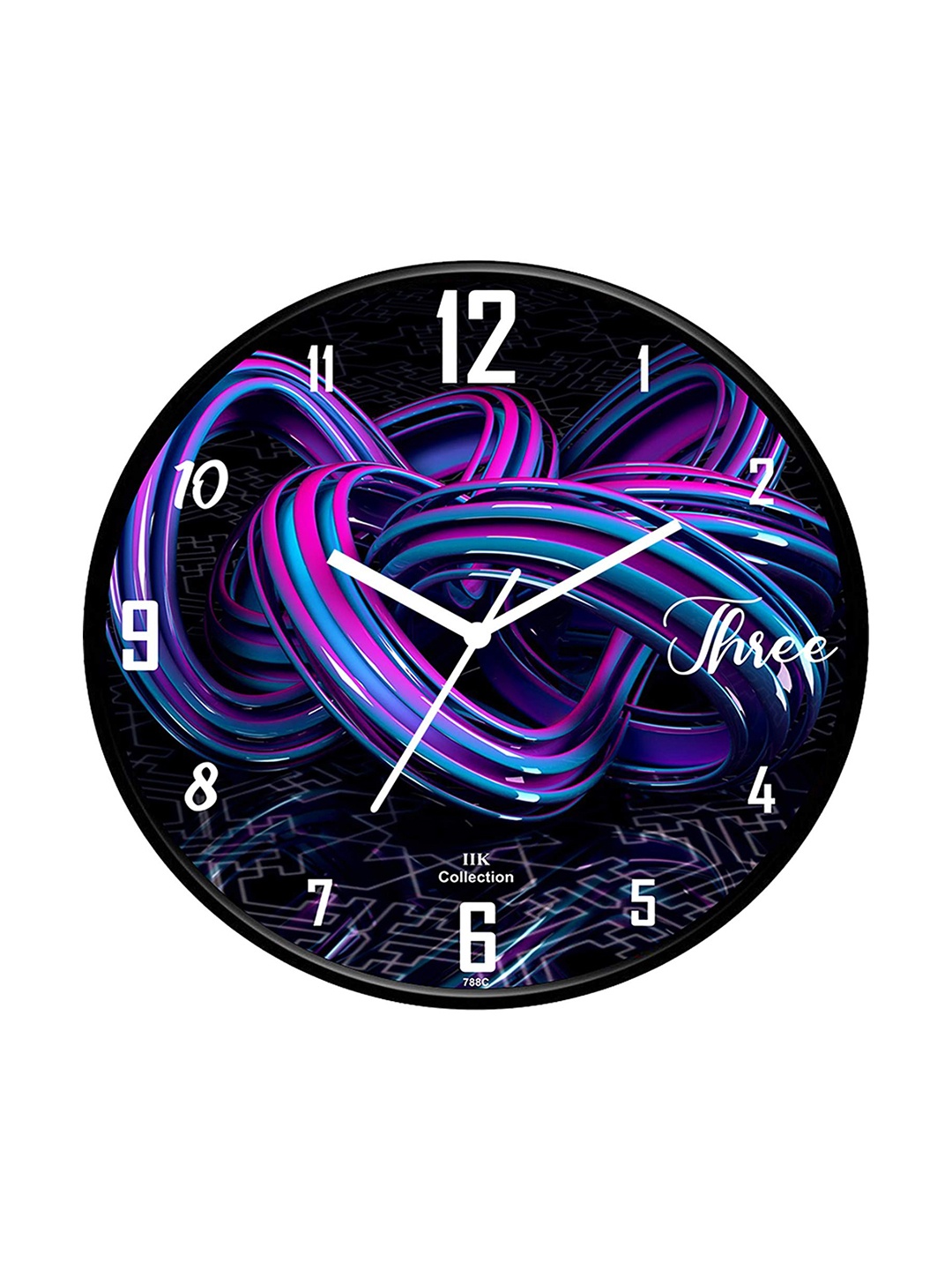 

IIK COLLECTION Black and Blue Printed Round Contemporary Analogue Wall Clock