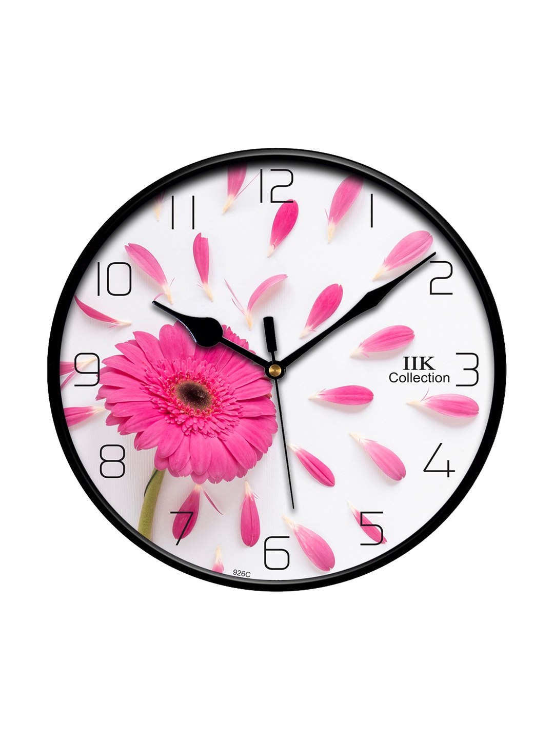 

IIK COLLECTION Black & Pink Floral Printed Round Shaped Contemporary Wall Clock