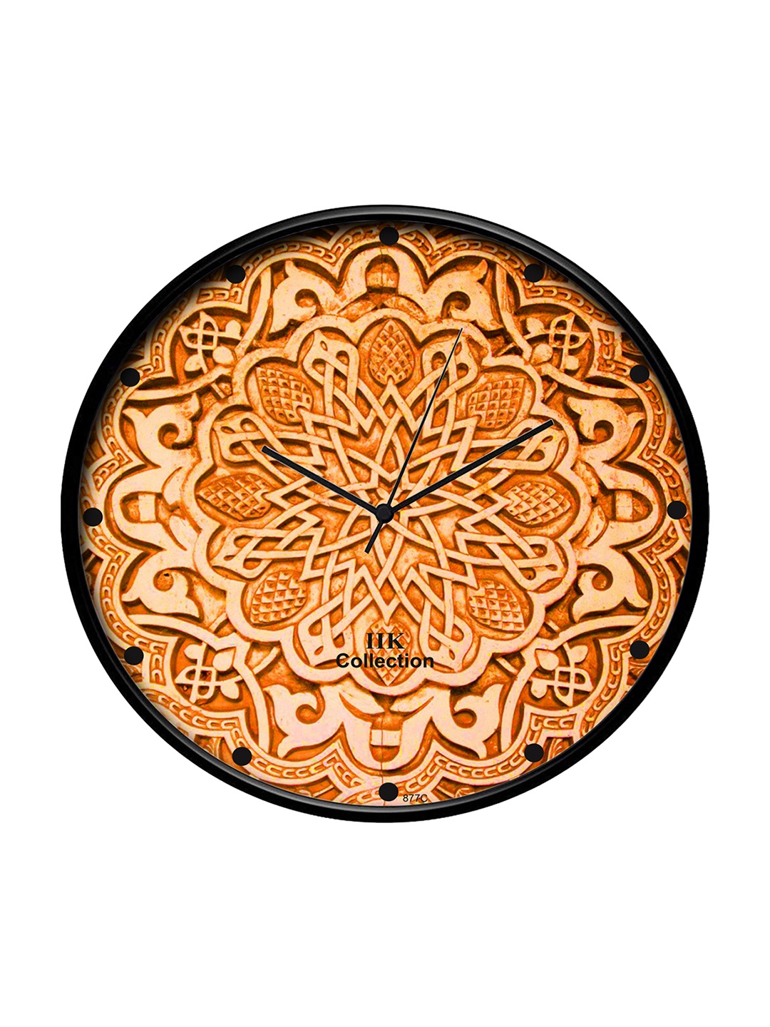 

IIK COLLECTION Black & Camel Brown Printed Analogue Round Contemporary Wall Clock
