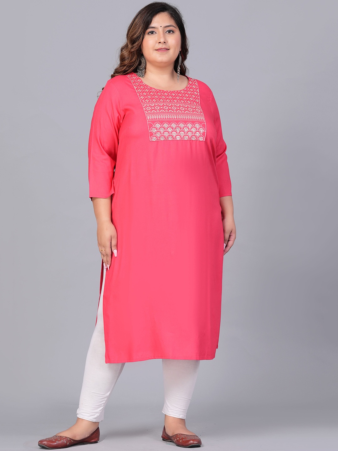 

BAESD Plus Size Ethnic Motifs Yoke Design Sequinned Straight Kurta, Pink