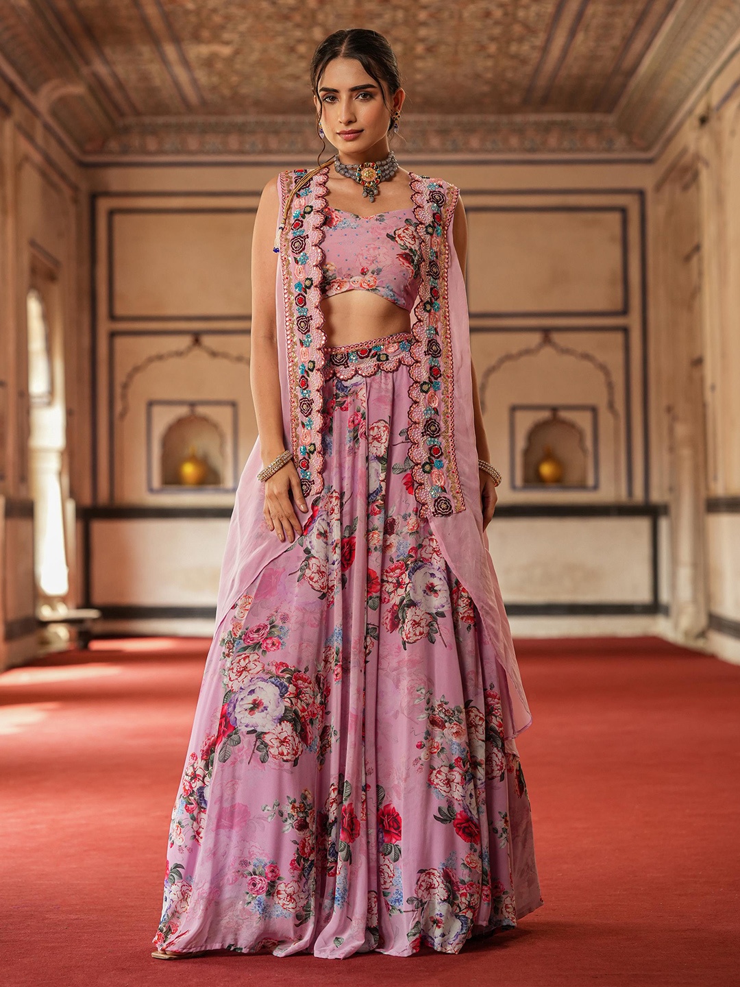 

SCAKHI Floral Printed Ready To Wear Lehenga Choli, Lavender