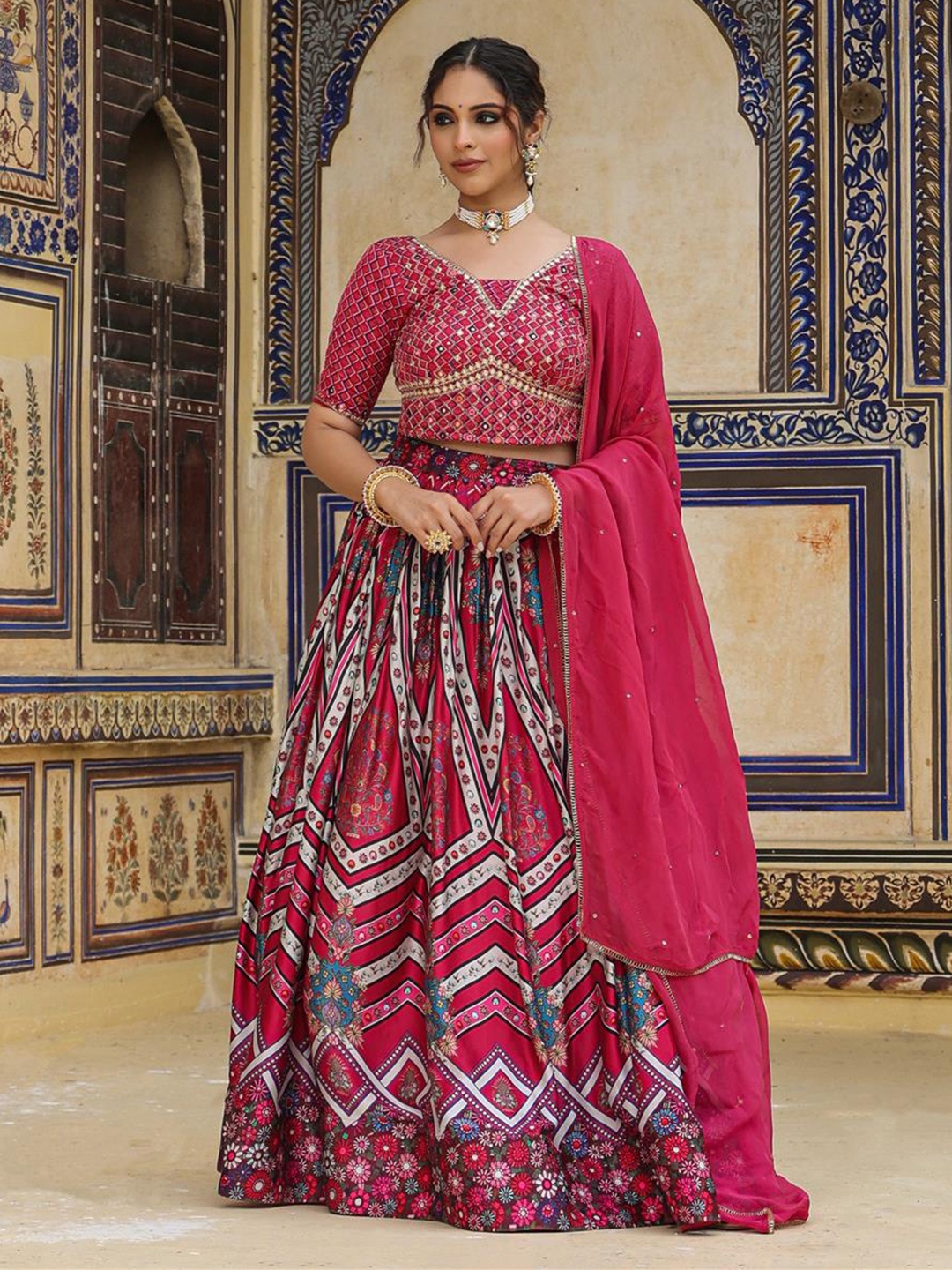 

SCAKHI Printed Ready To Wear Lehenga & Blouse With Dupatta, Purple