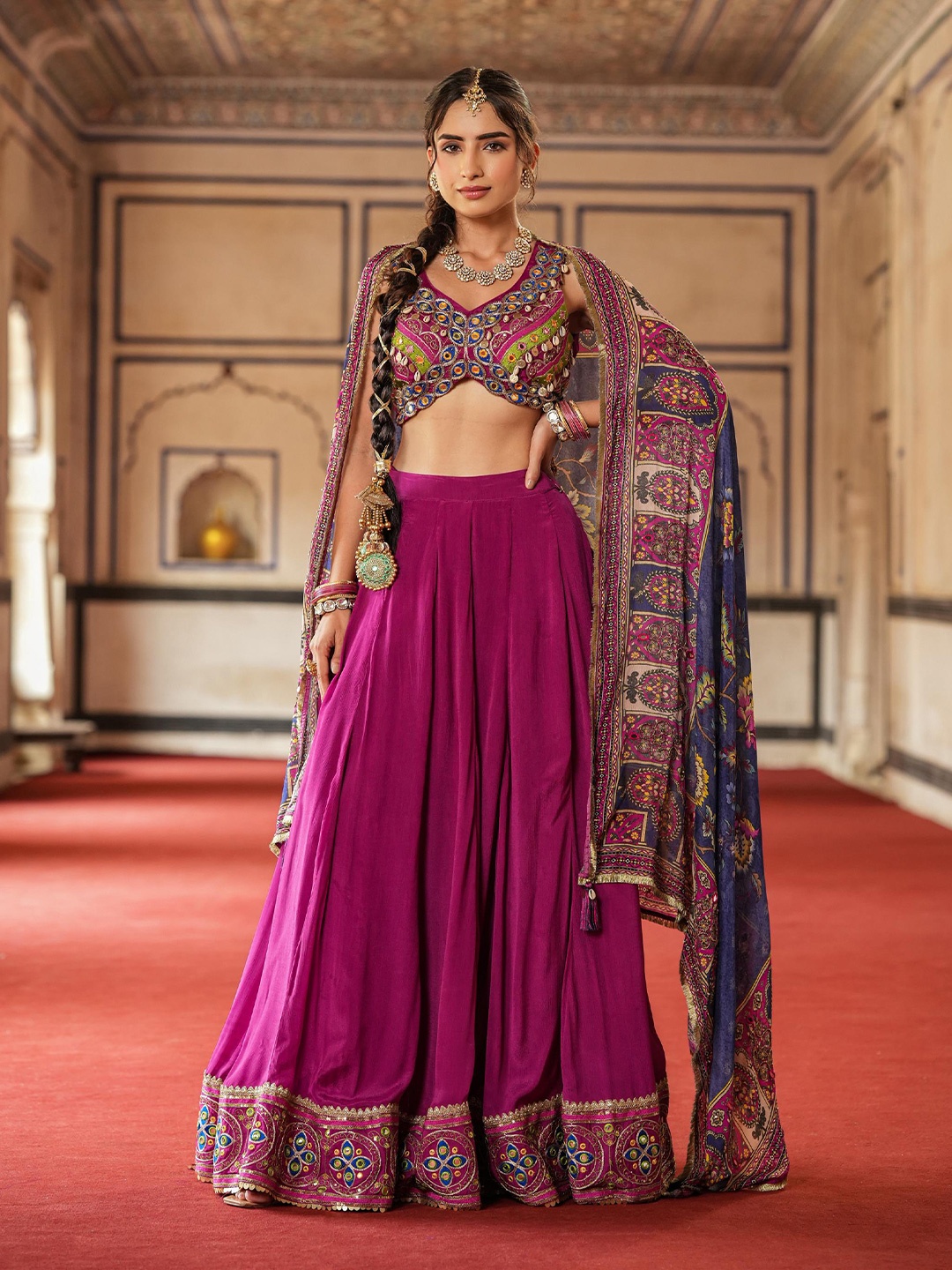 

SCAKHI Embellished Ready To Wear Lehenga & Blouse With Dupatta, Purple