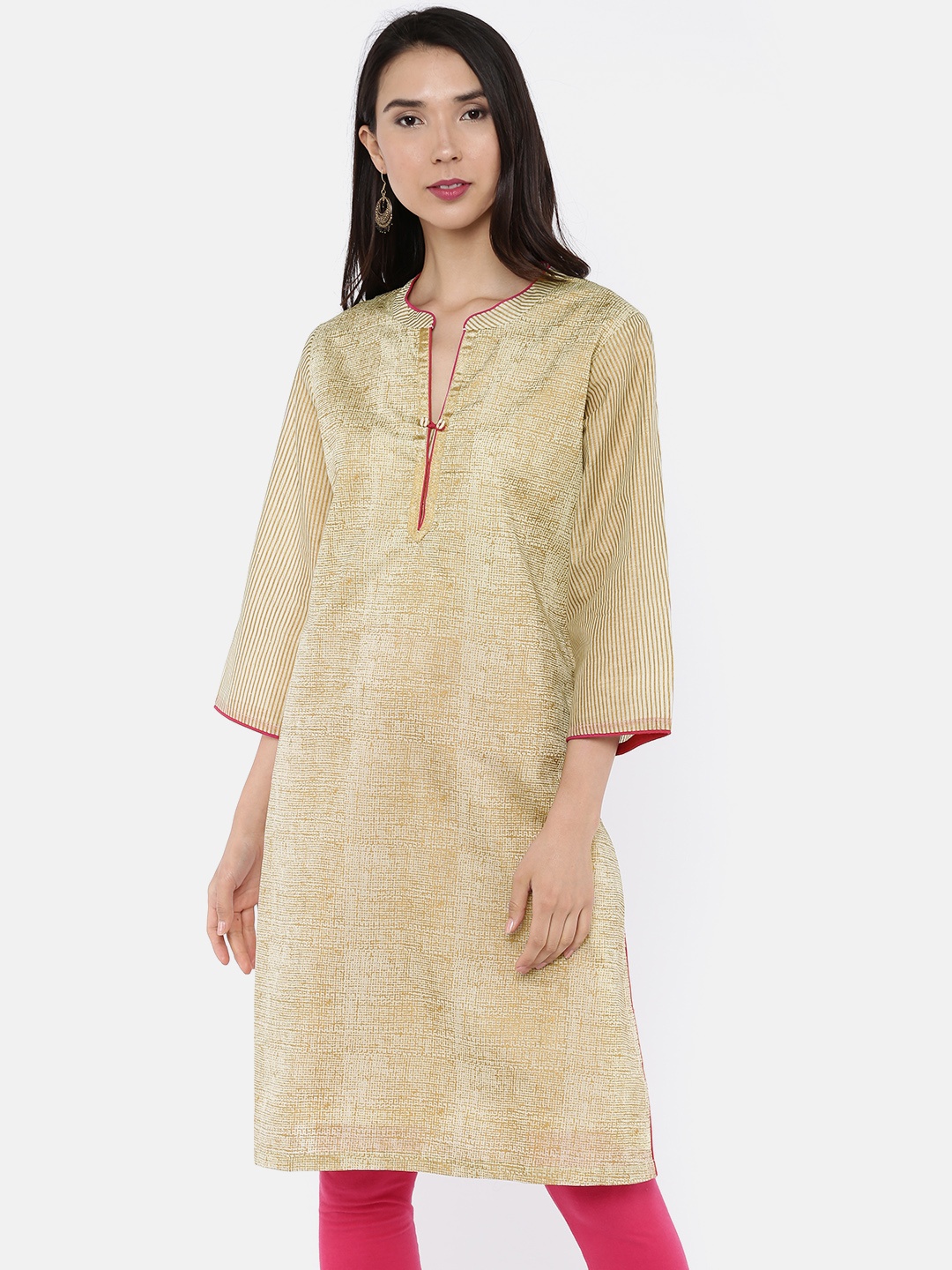

Rangriti Women Beige Printed A-Line Kurta