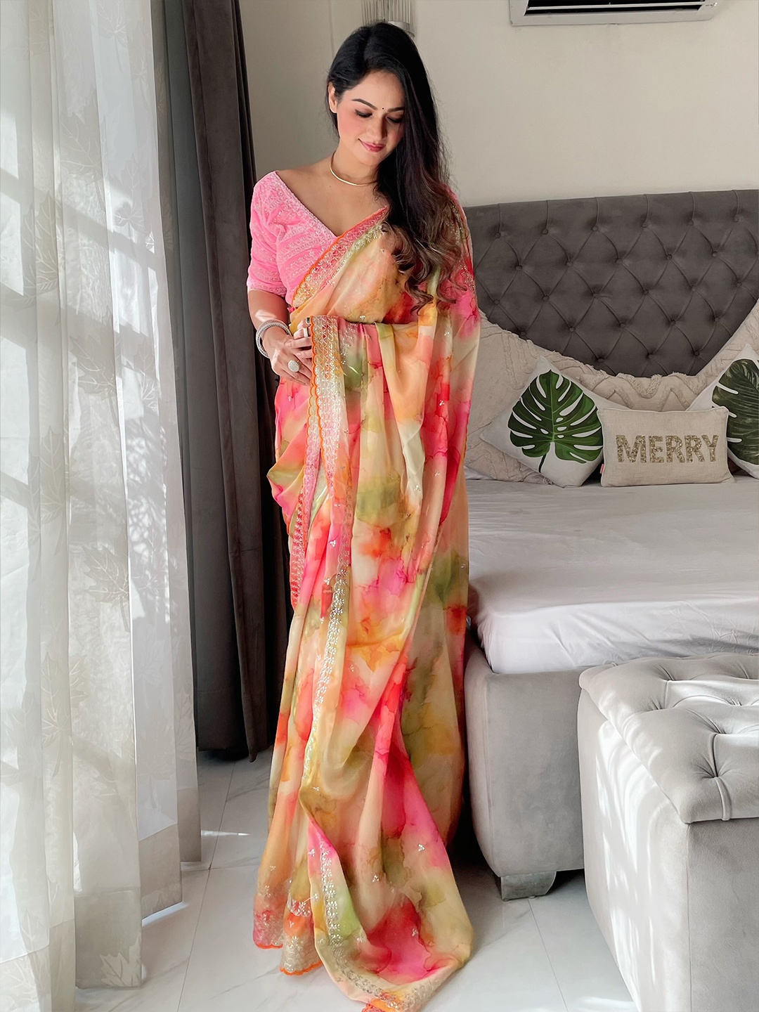 

Anouk Tie & Dye Saree, Green