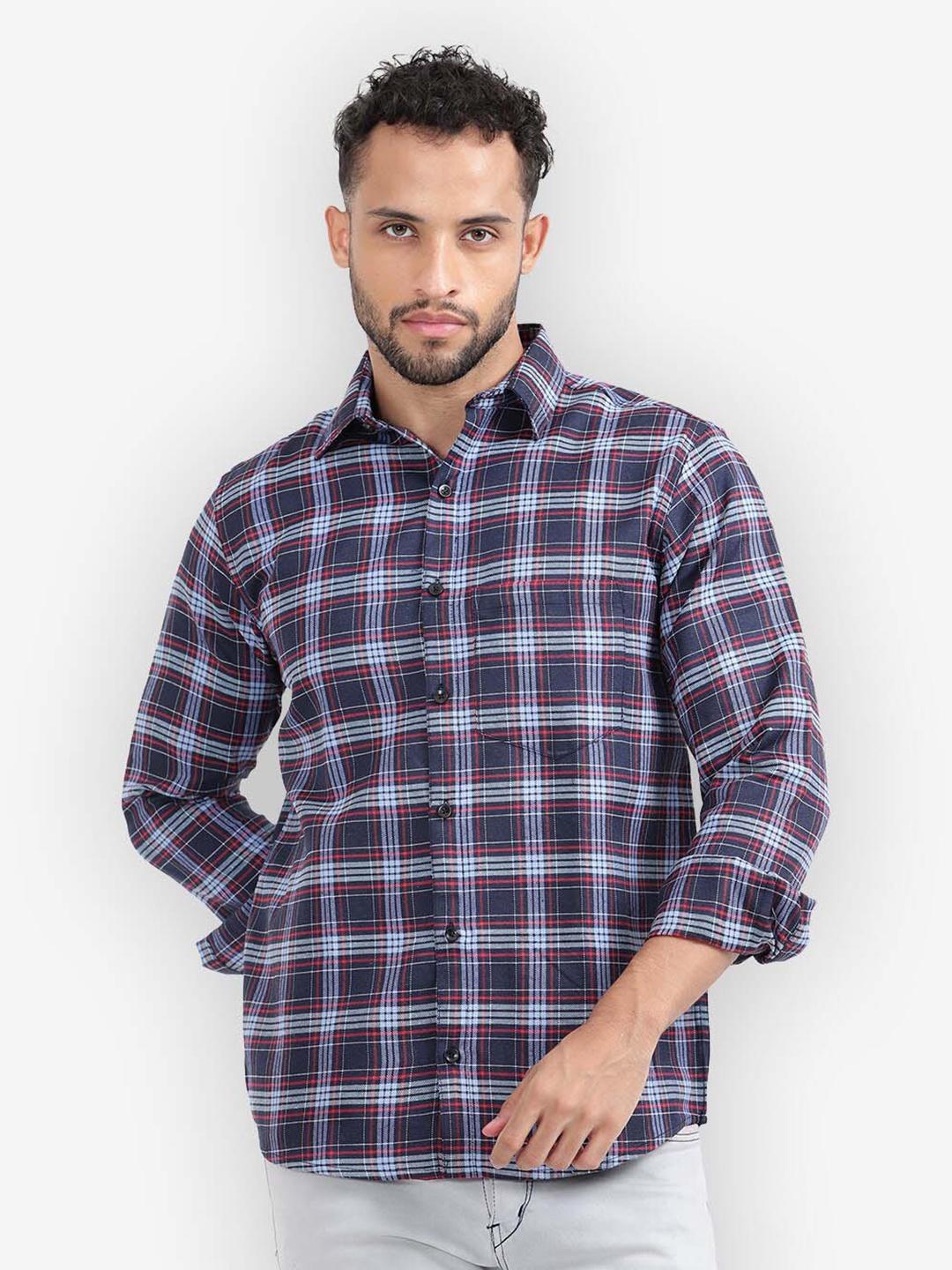 

Vida Loca Standard Slim Fit Opaque Checked Cotton Casual Shirt, Blue