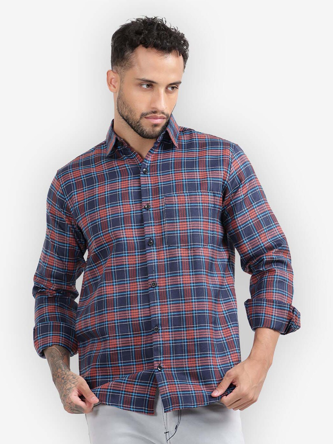 

Vida Loca Standard Slim Fit Checked Cotton Casual Shirt, Blue