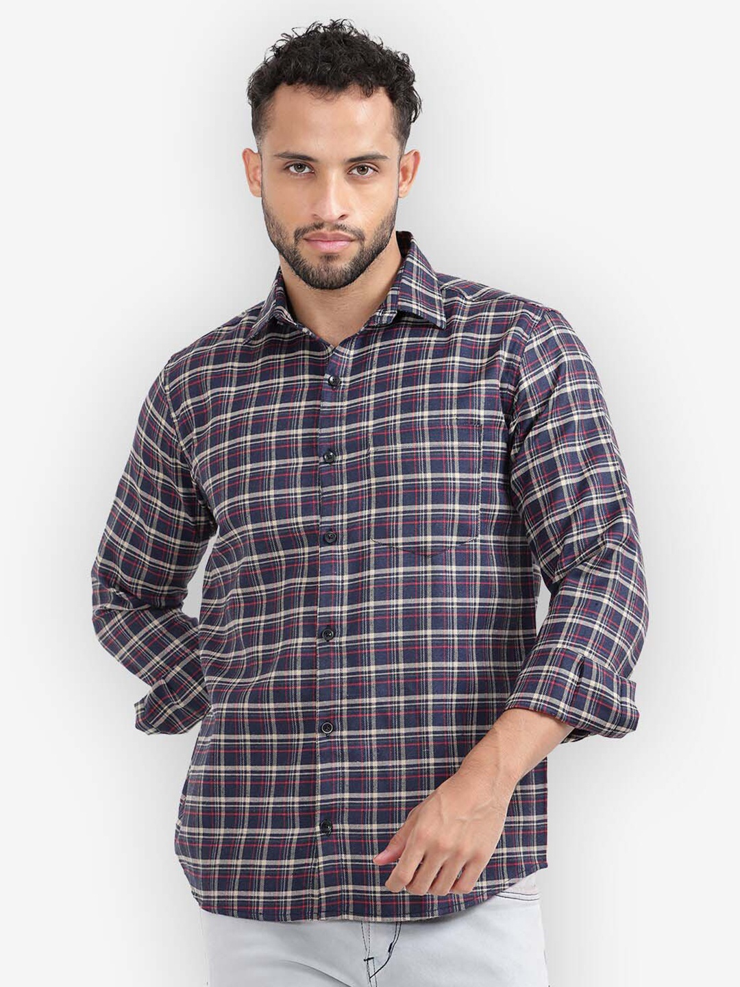 

Vida Loca Standard Slim Fit Opaque Checked Cotton Casual Shirt, Cream