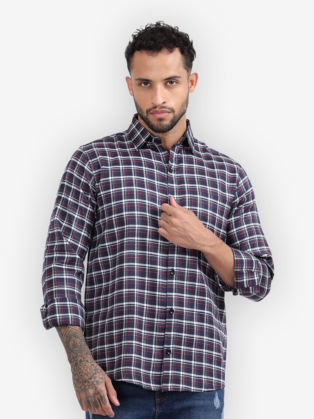 

Vida Loca Standard Slim Fit Tartan Checks Cotton Casual Shirt, White