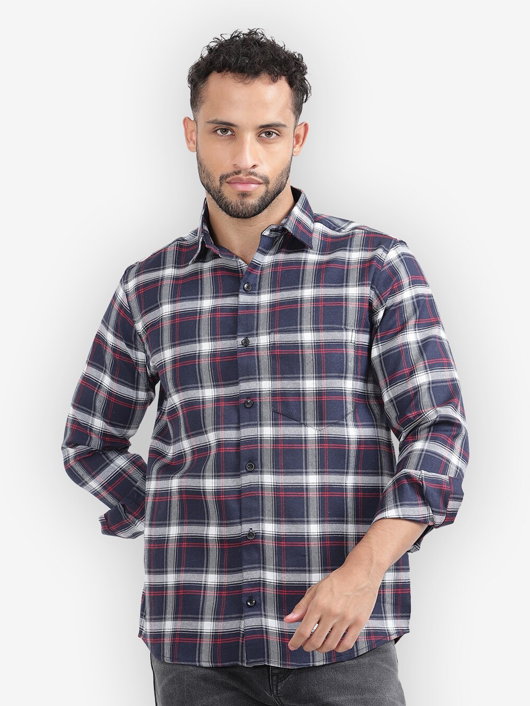 

Vida Loca Standard Slim Fit Tartan Checks Cotton Casual Shirt, White