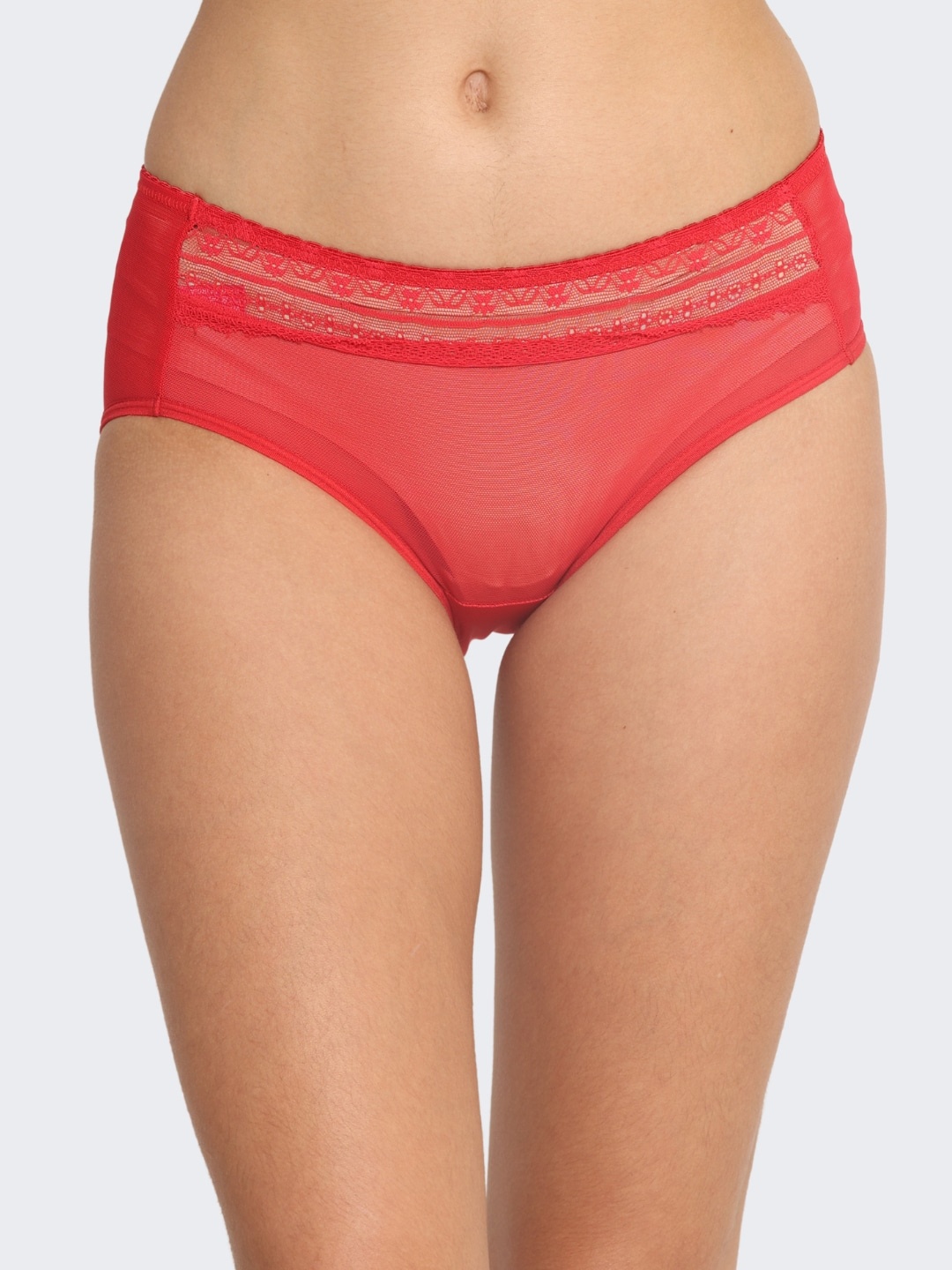 

POOJA RAGENEE Mid-Rise Lace Hipster Briefs, Red