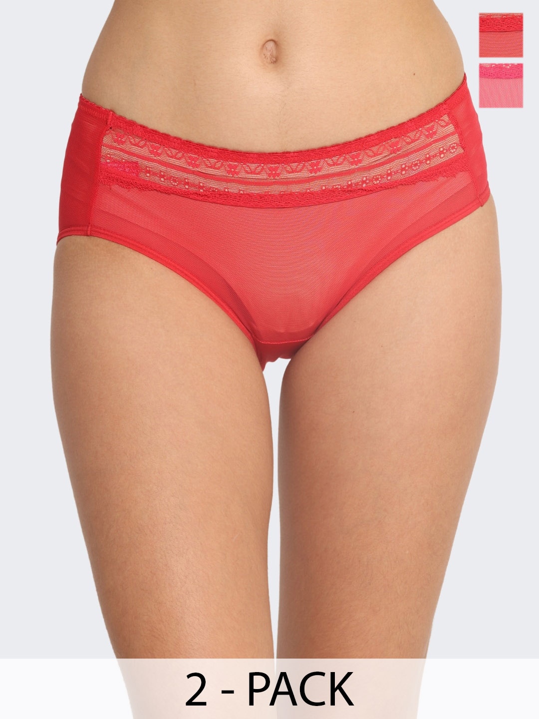 

POOJA RAGENEE Pack Of 2 Mid-rise Hipster Briefs, Red