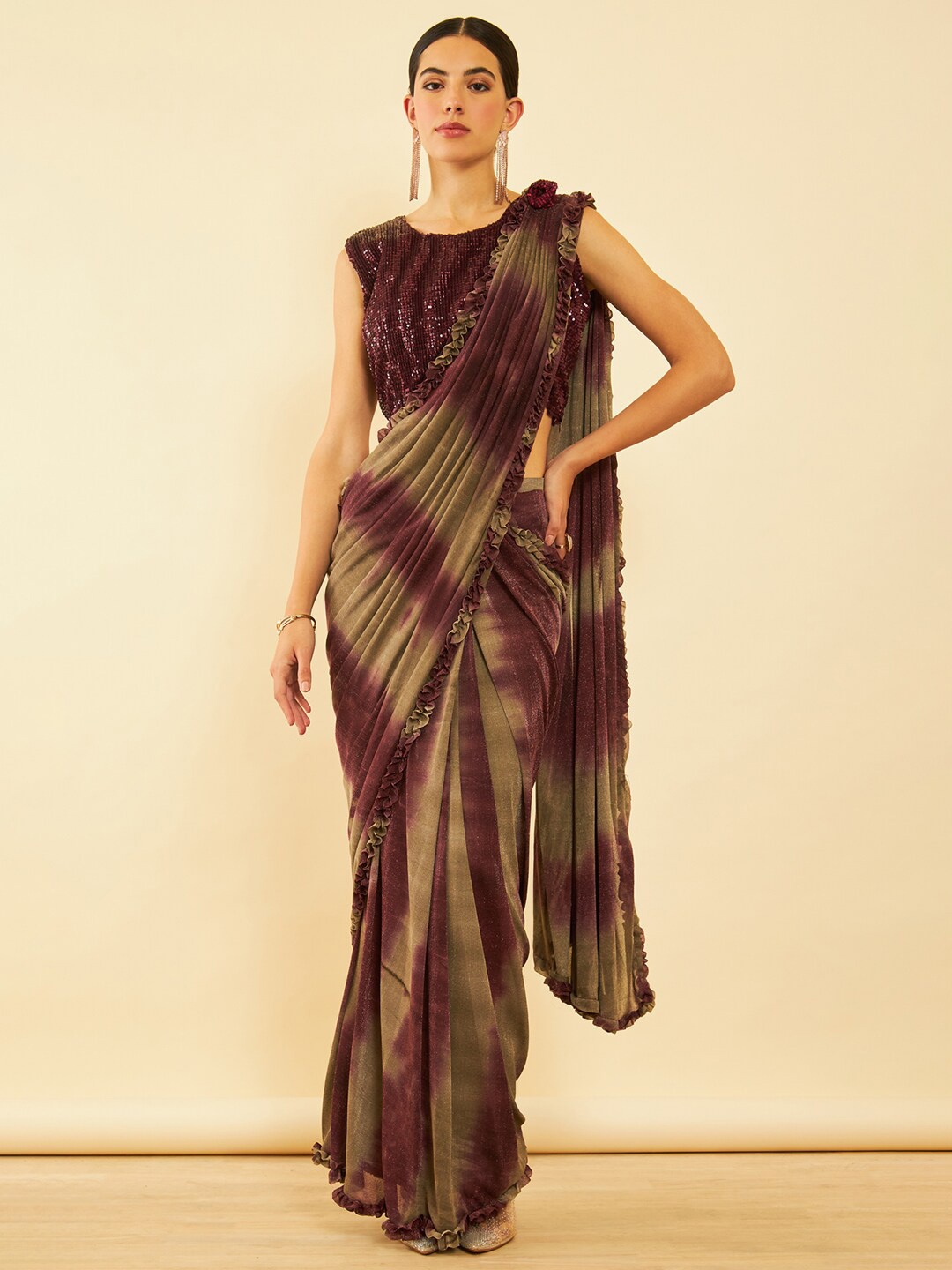 

Soch Tie & Dye Ready To Wear Saree, Maroon