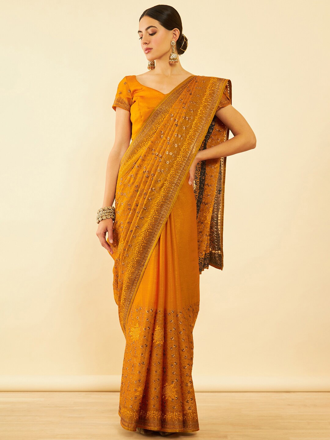 

Soch Embellished Pure Chiffon Saree, Mustard