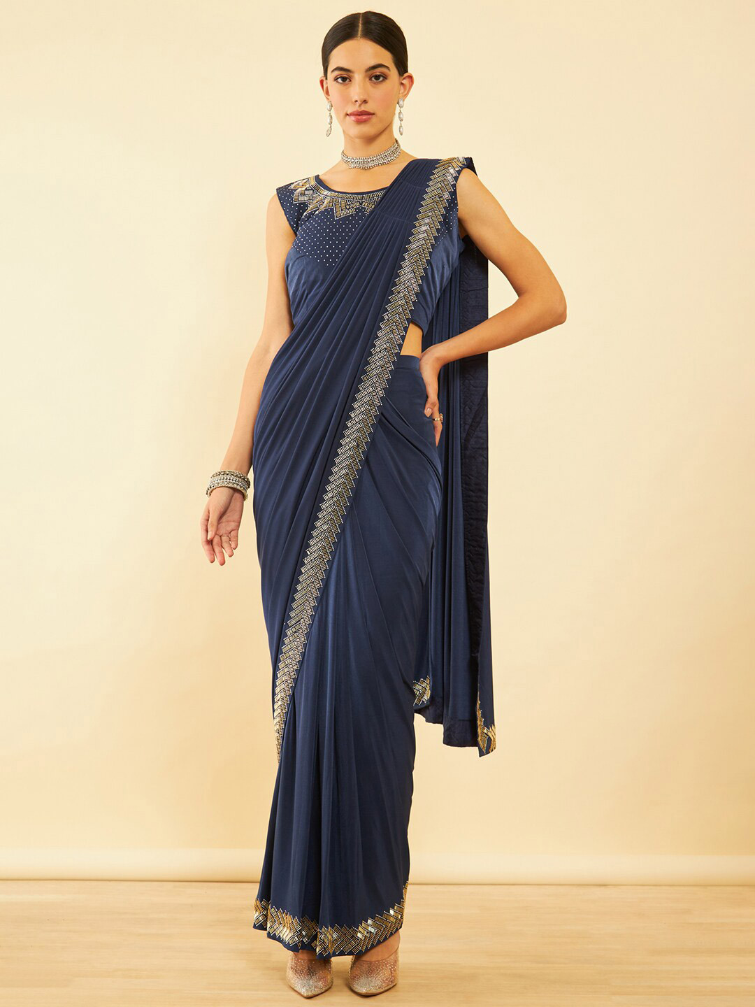 

Soch Blue Beads and Stones Ready to Wear Saree