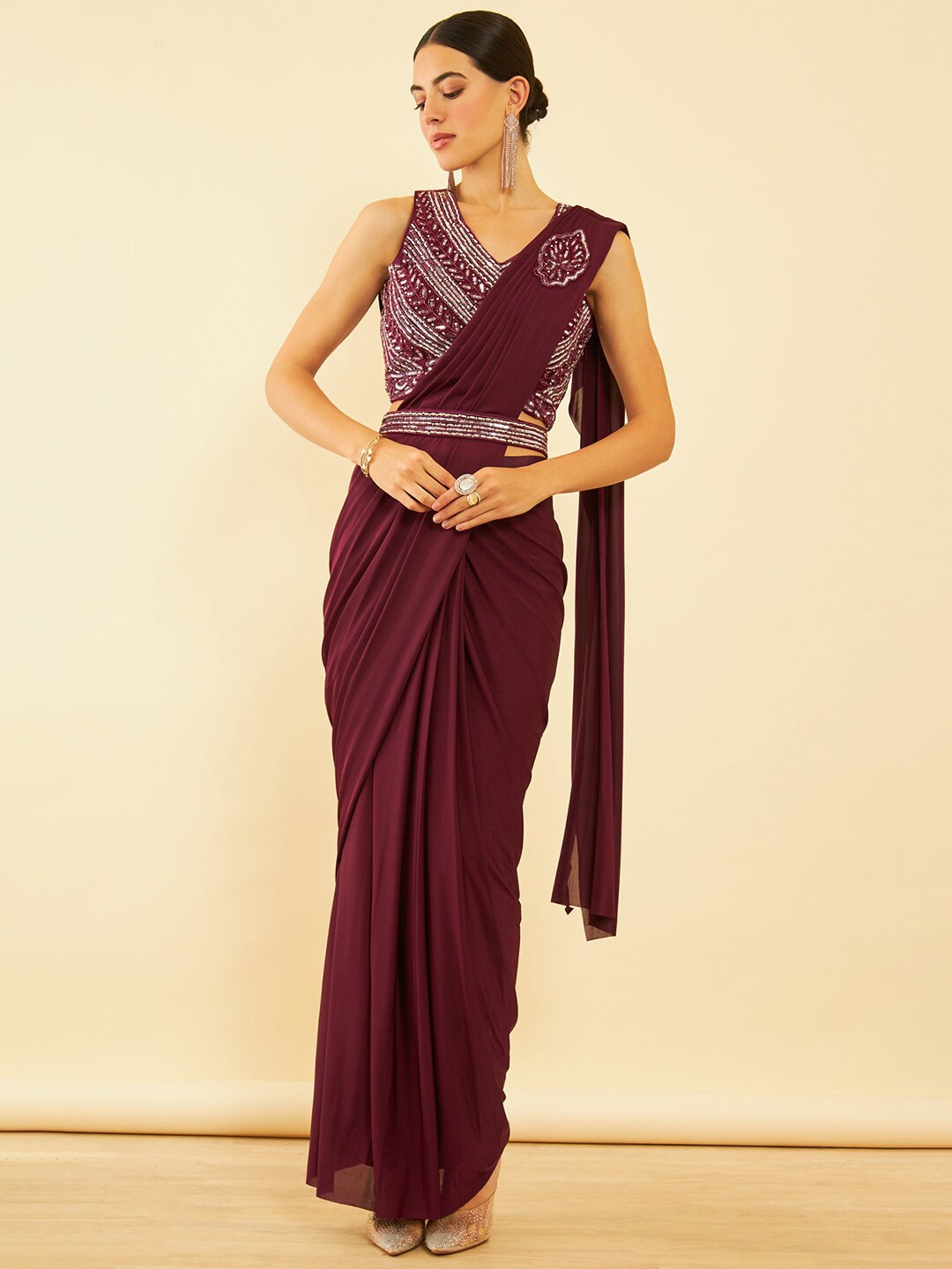 

Soch Maroon Beads and Stones Ready to Wear Saree