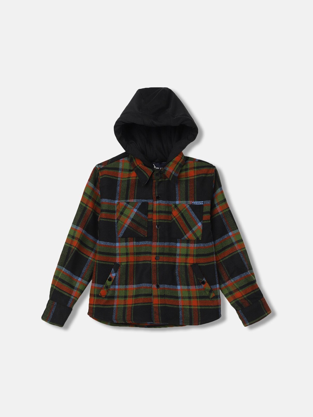 

Blue Giraffe Boys Checked Hooded Casual Shirt, Black