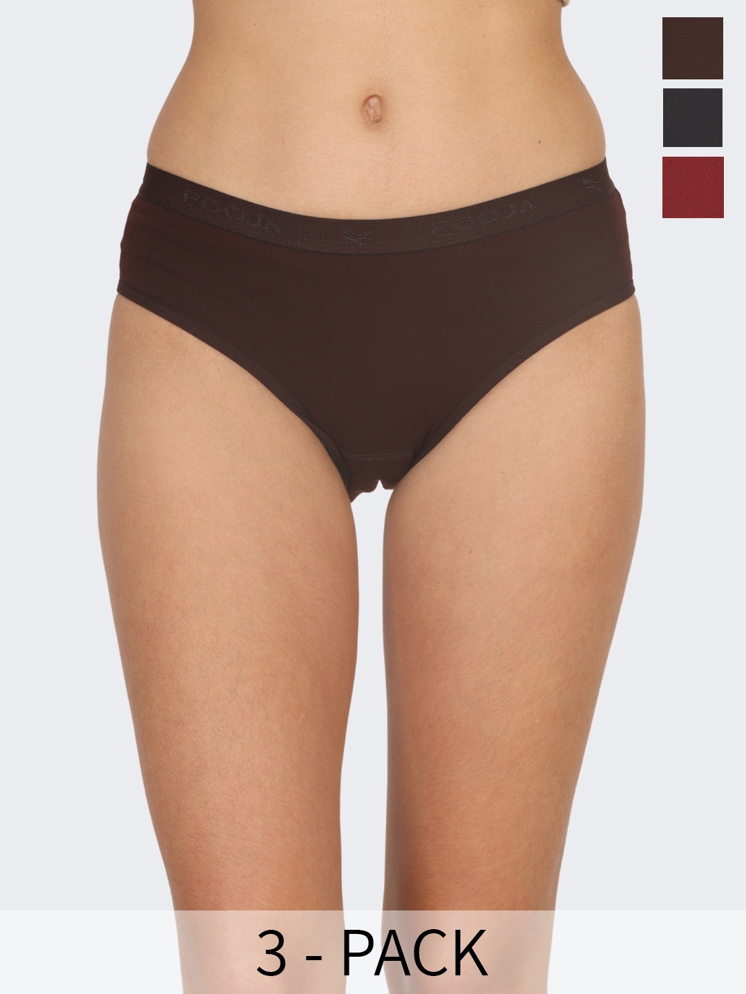 

POOJA RAGENEE Pack Of 3 Cotton Hipster Briefs, Brown