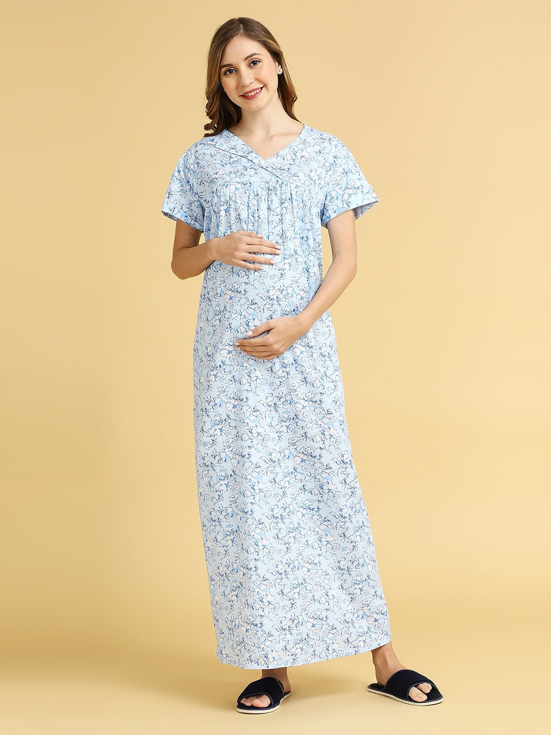 

MomToBe Maternity Floral Printed Maxi Nightdress, Blue