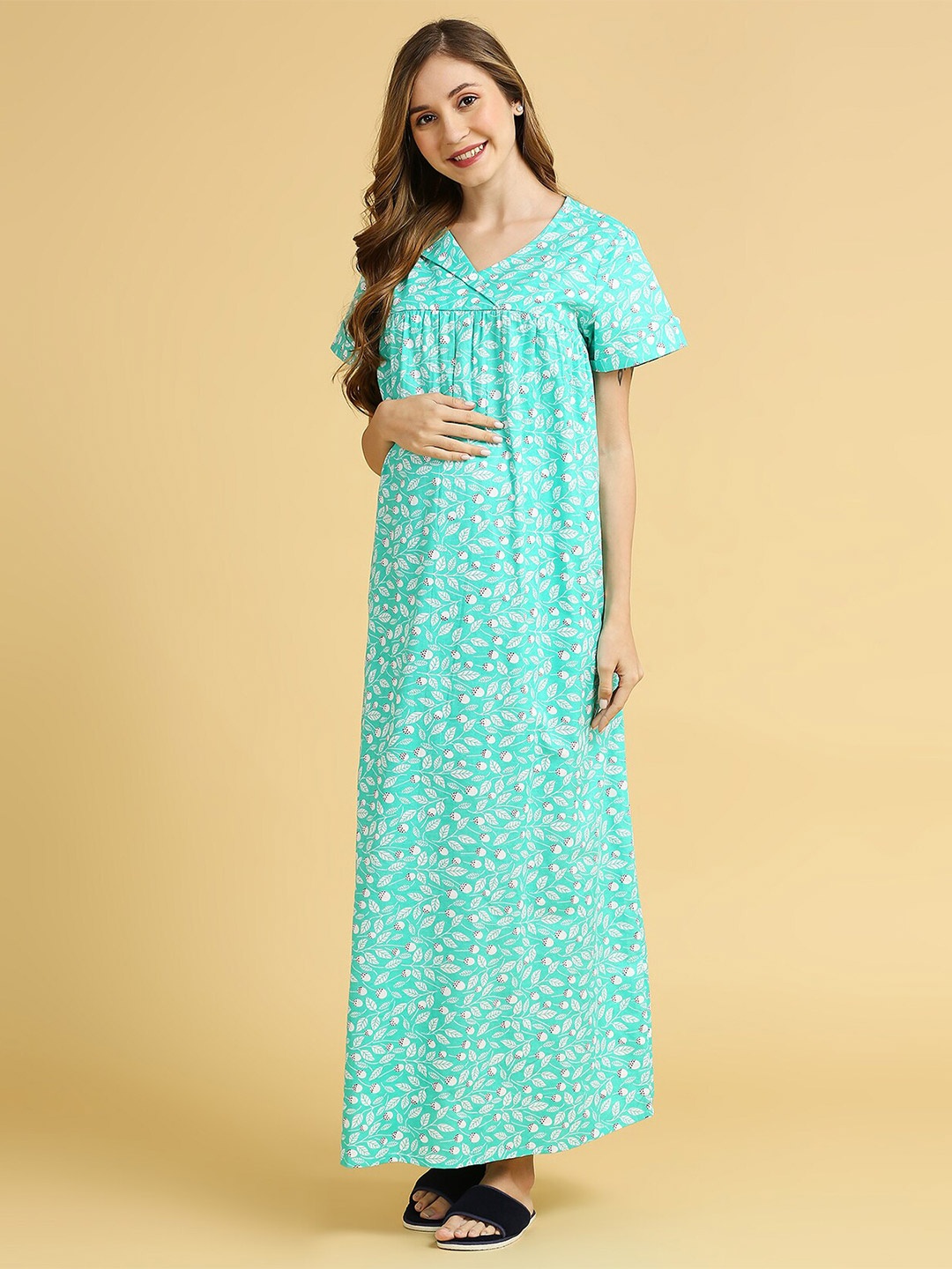 

MomToBe Printed Maxi Maternity Nightdress, Green