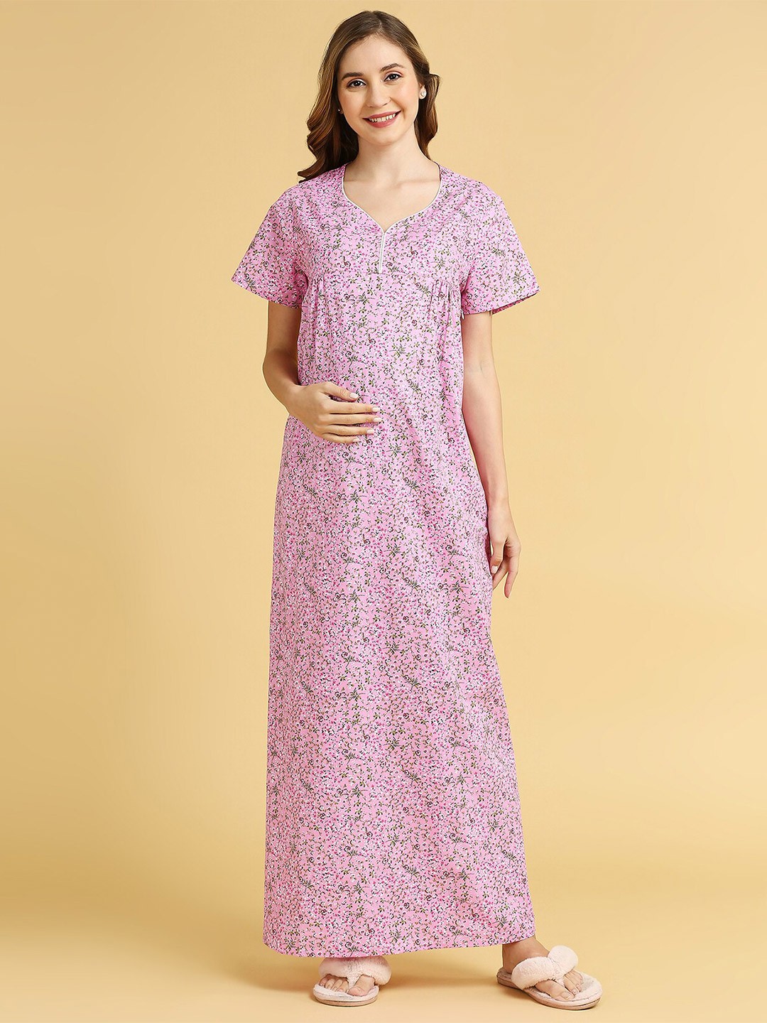 

MomToBe Maternity Floral Printed Maxi Nightdress, Pink
