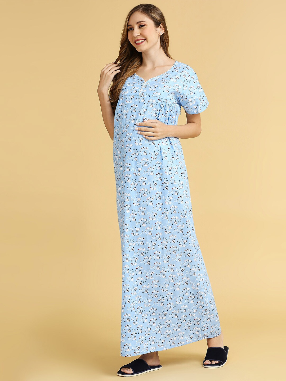 

MomToBe Maternity Floral Printed Maxi Nightdress, Blue