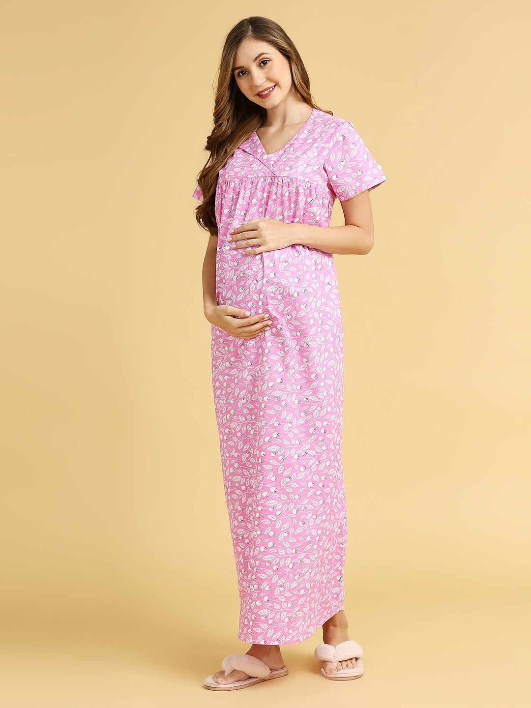 

MomToBe Printed Maxi Maternity Maternity Nightdress, Pink