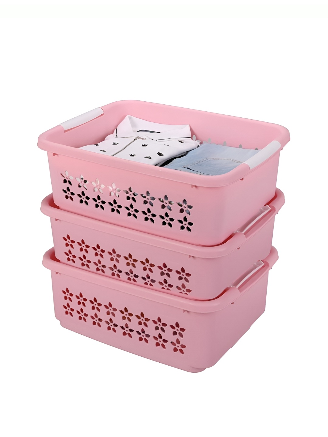 

NABHYA Pink 3 Pieces Plastic Fruit and Vegetable Basket