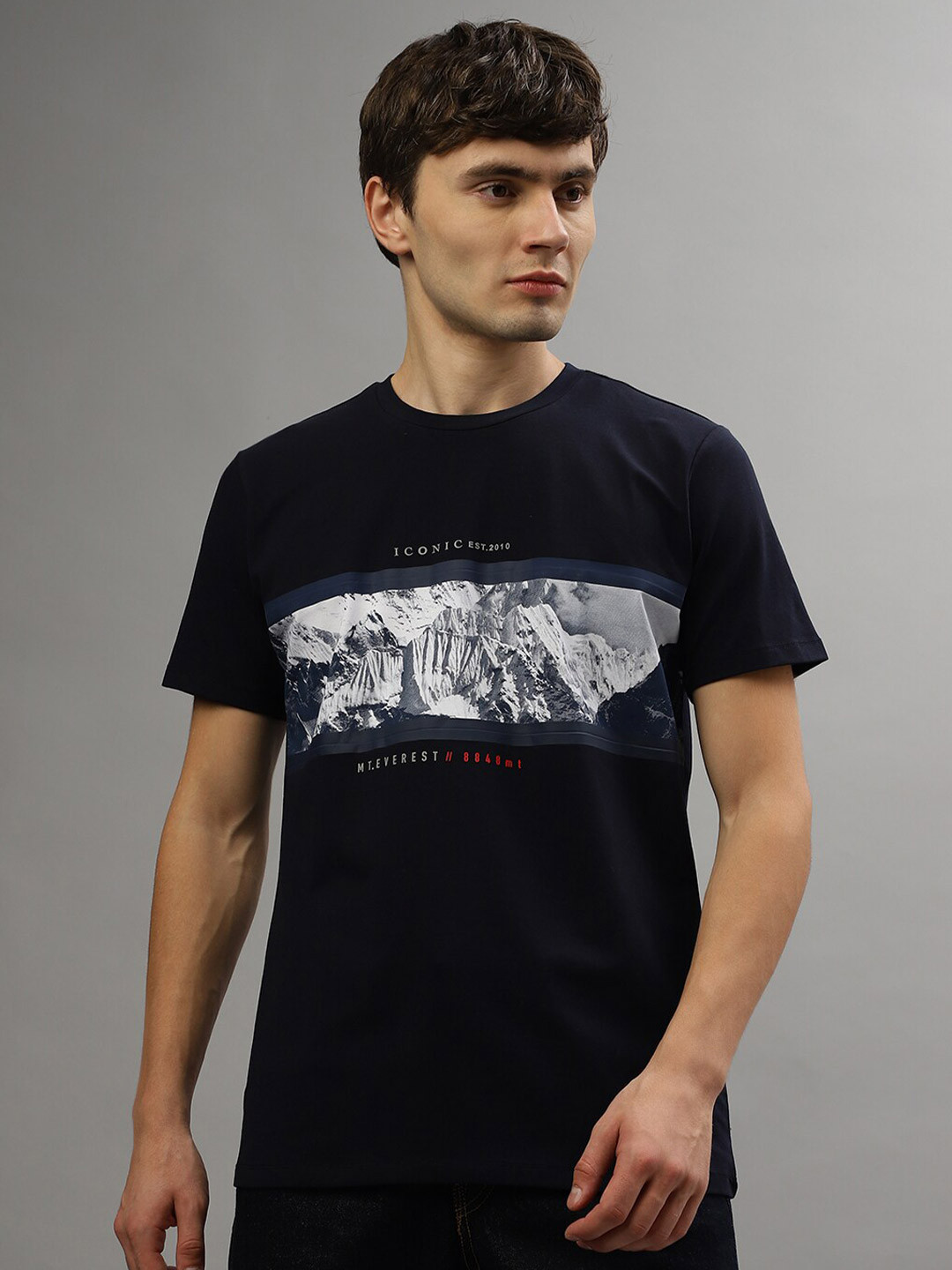 

Iconic Graphic Printed Round Neck T-shirt, Blue