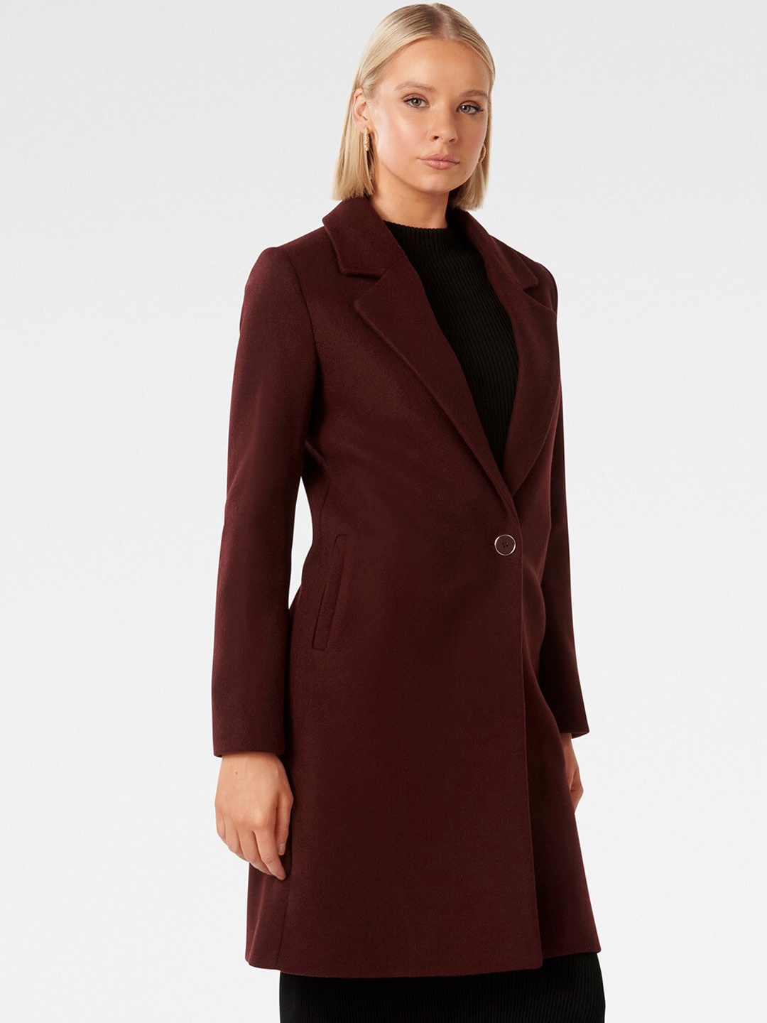 

Forever New Notched Lapel Longline Over Coats, Maroon