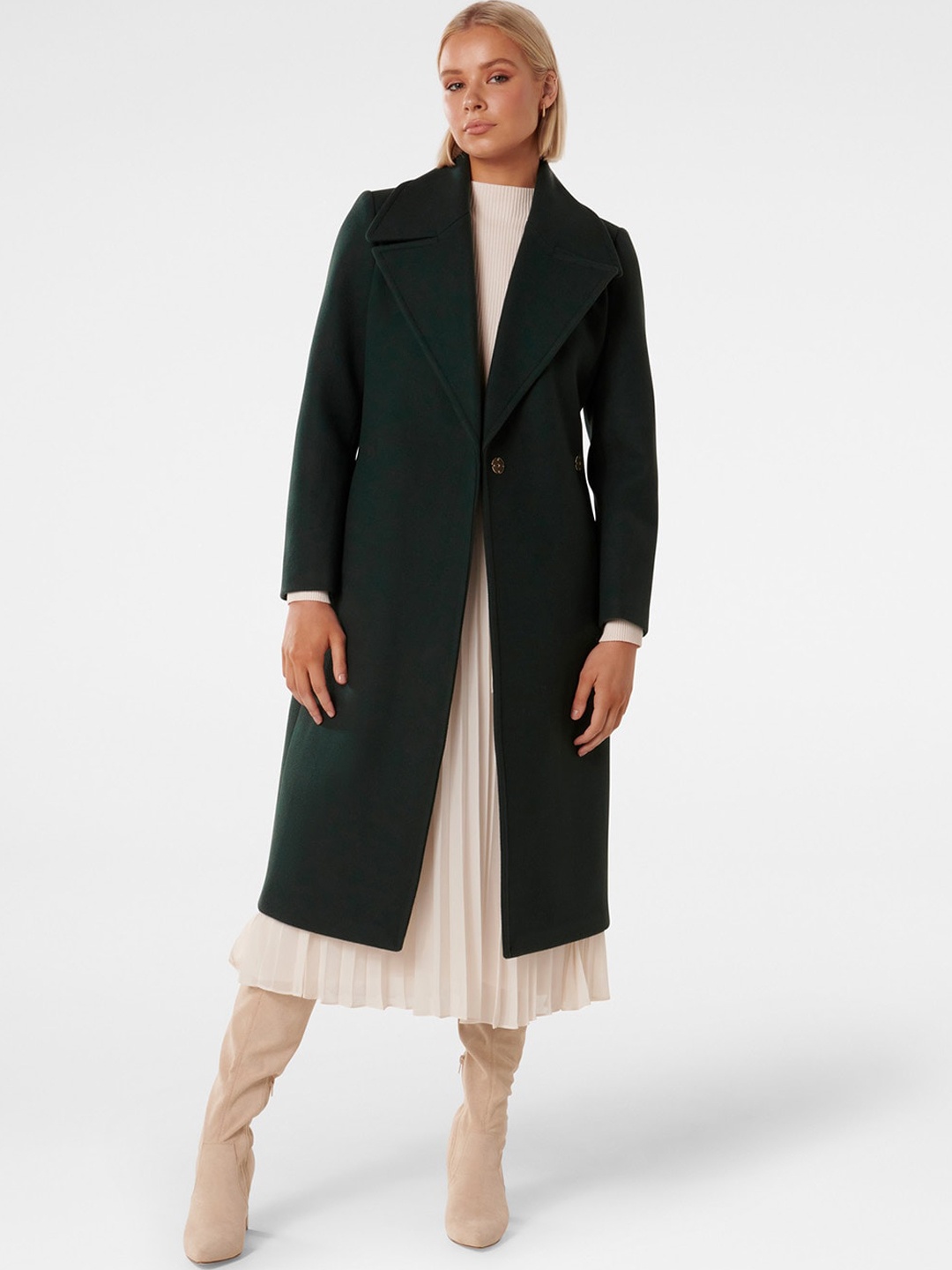 

Forever New Notched Lapel Longline Overcoat, Green