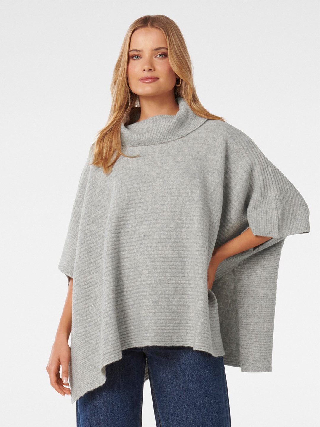 

Forever New Turtle Neck Acrylic Poncho, Grey