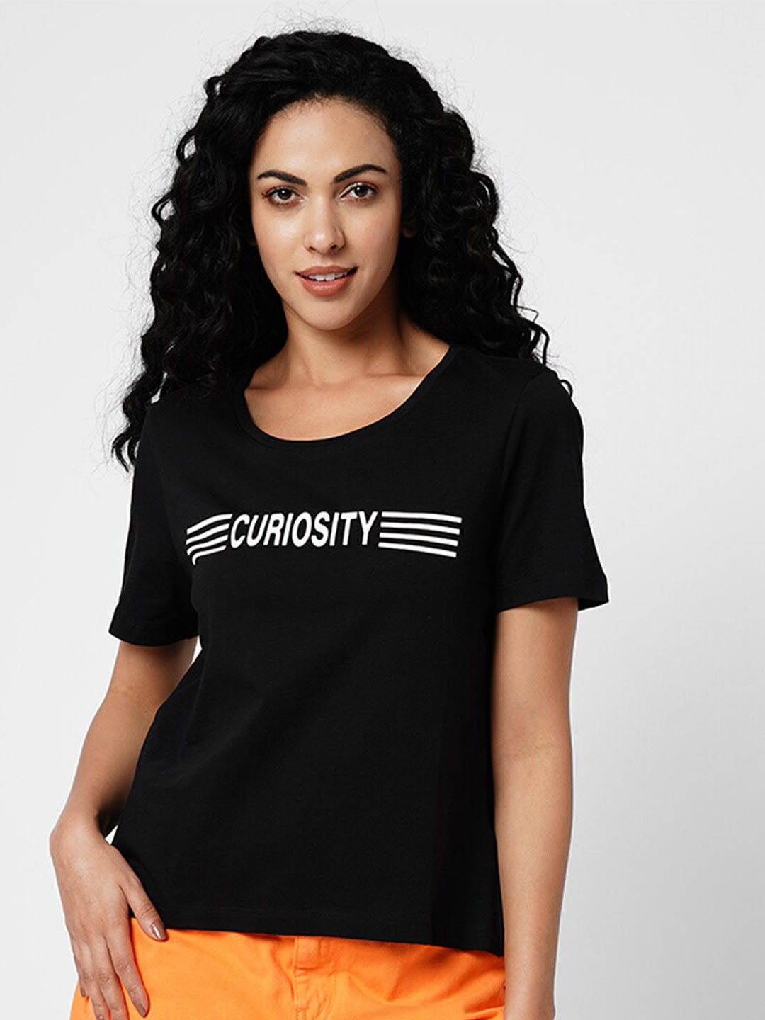 

Vero Moda Typography Printed Pure Cotton T-shirt, Black