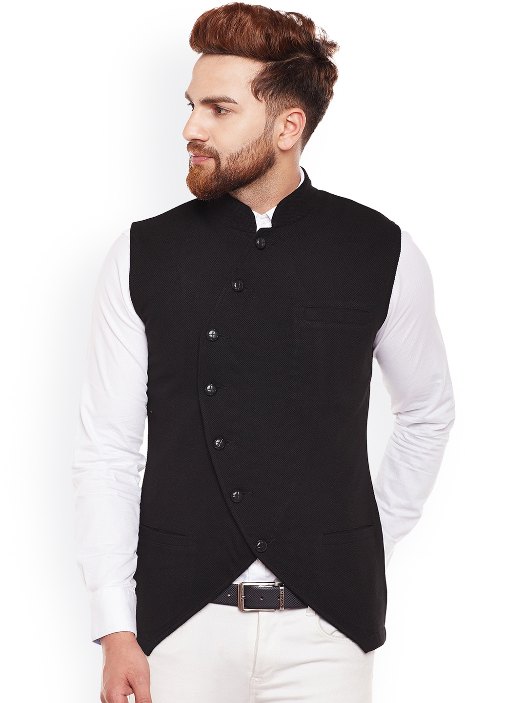 

Hypernation Men Black Single-Breasted Nehru Jacket