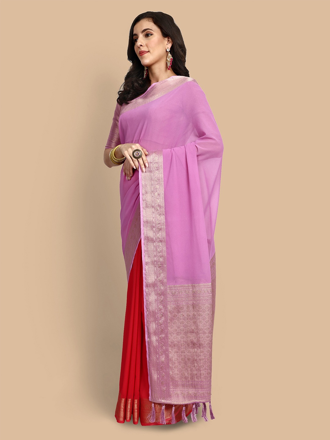 

Vardha Ombre Dyed Zari Banarasi Saree, Purple