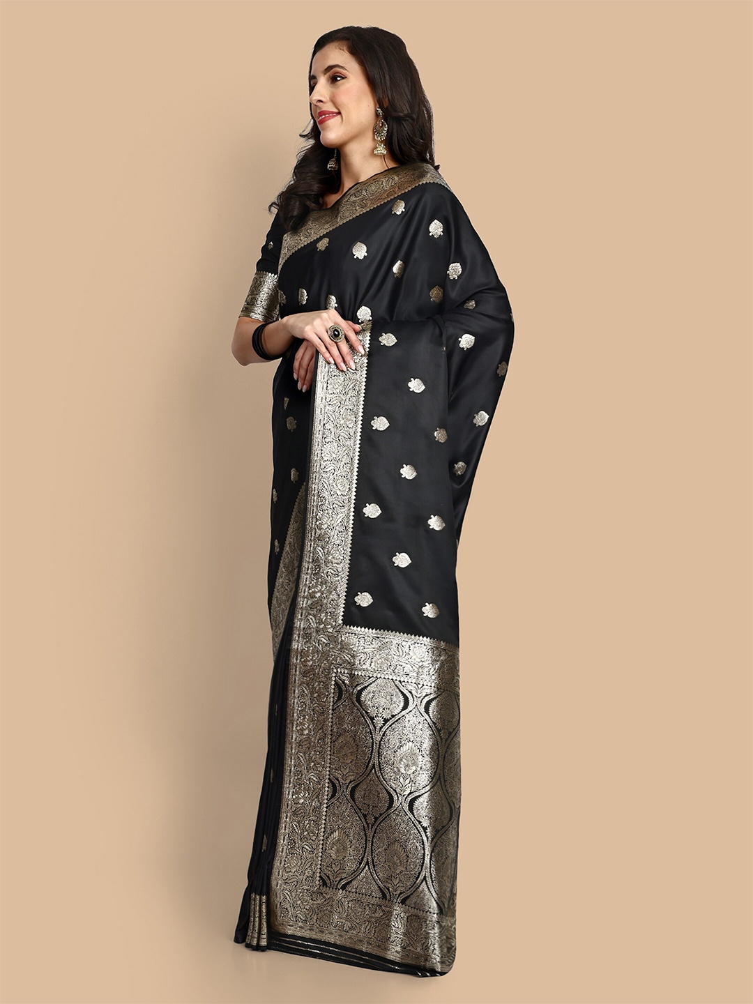 

Vardha Ethnic Motif Woven Design Zari Satin Banarasi Saree, Black