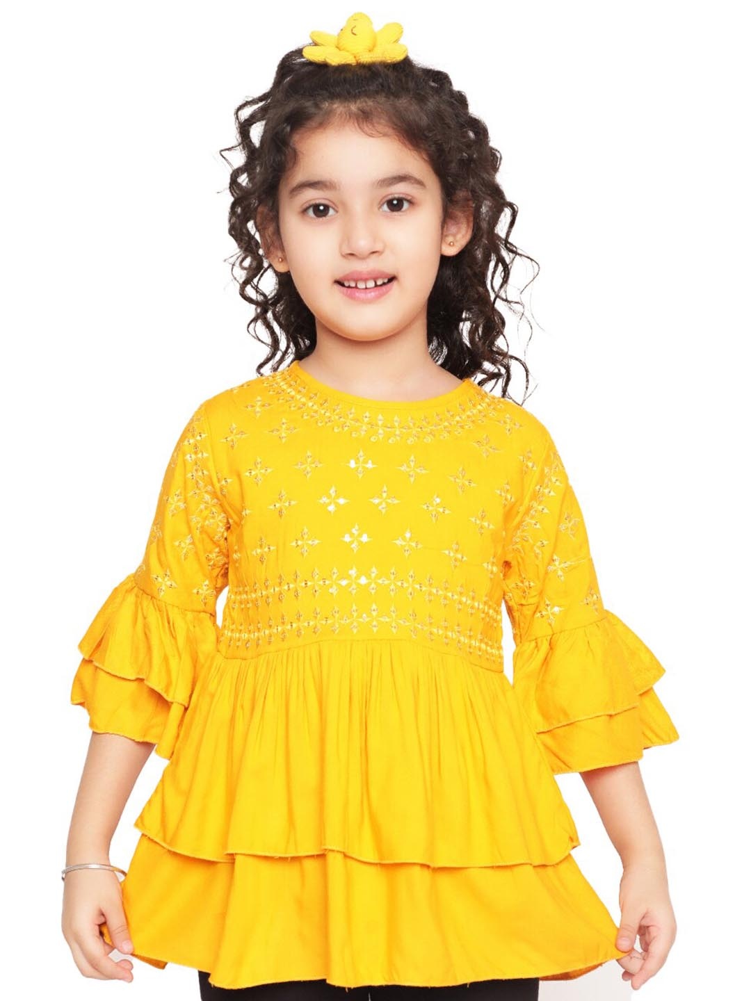 

BAESD Ethnic Motifs Embroidered Sequinned A-Line Kurti, Mustard