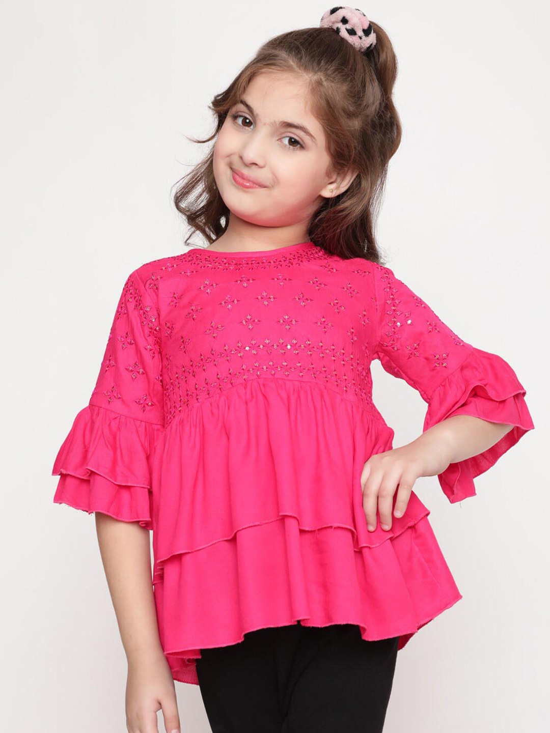 

BAESD Ethnic Motifs Embroidered Sequinned Peplum Top, Pink