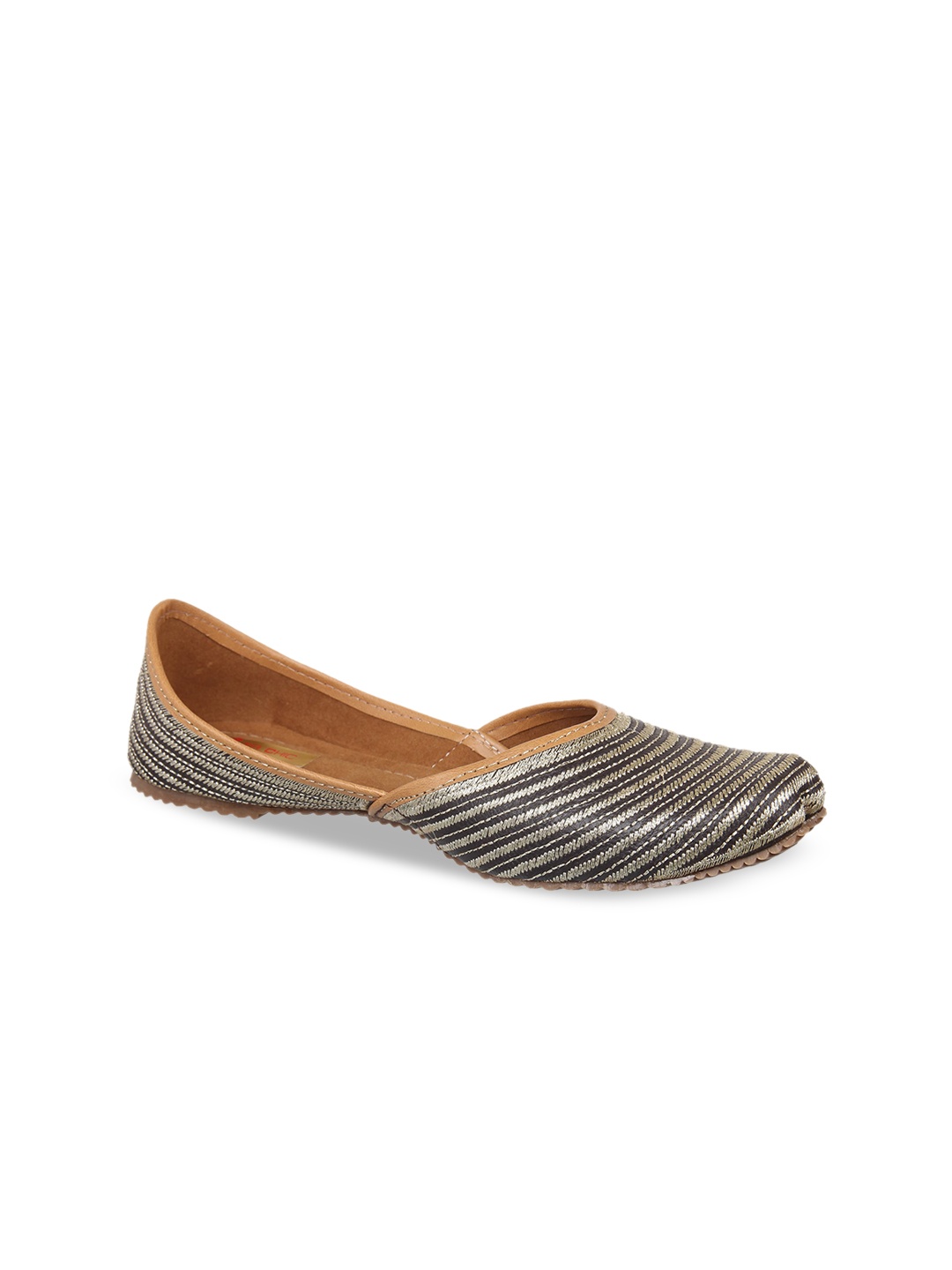 

Ta Chic Ethnic Embellished Square Toe Fabric Mojaris, Gold