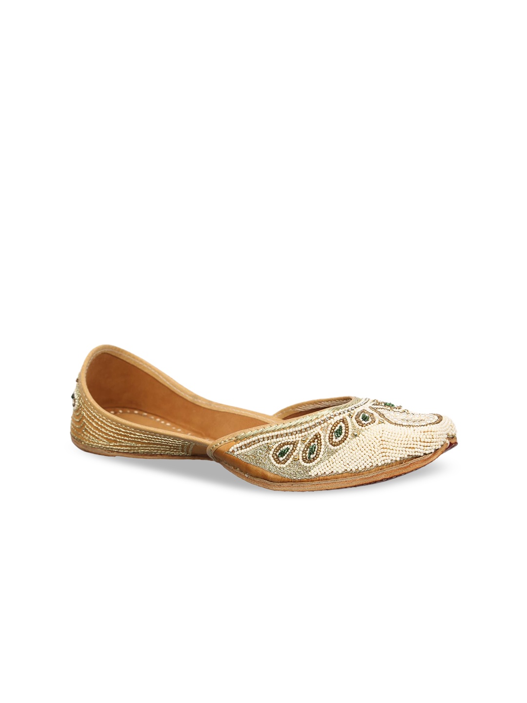 

Ta Chic Ethnic Embellished Square Toe Fabric Mojaris, Off white