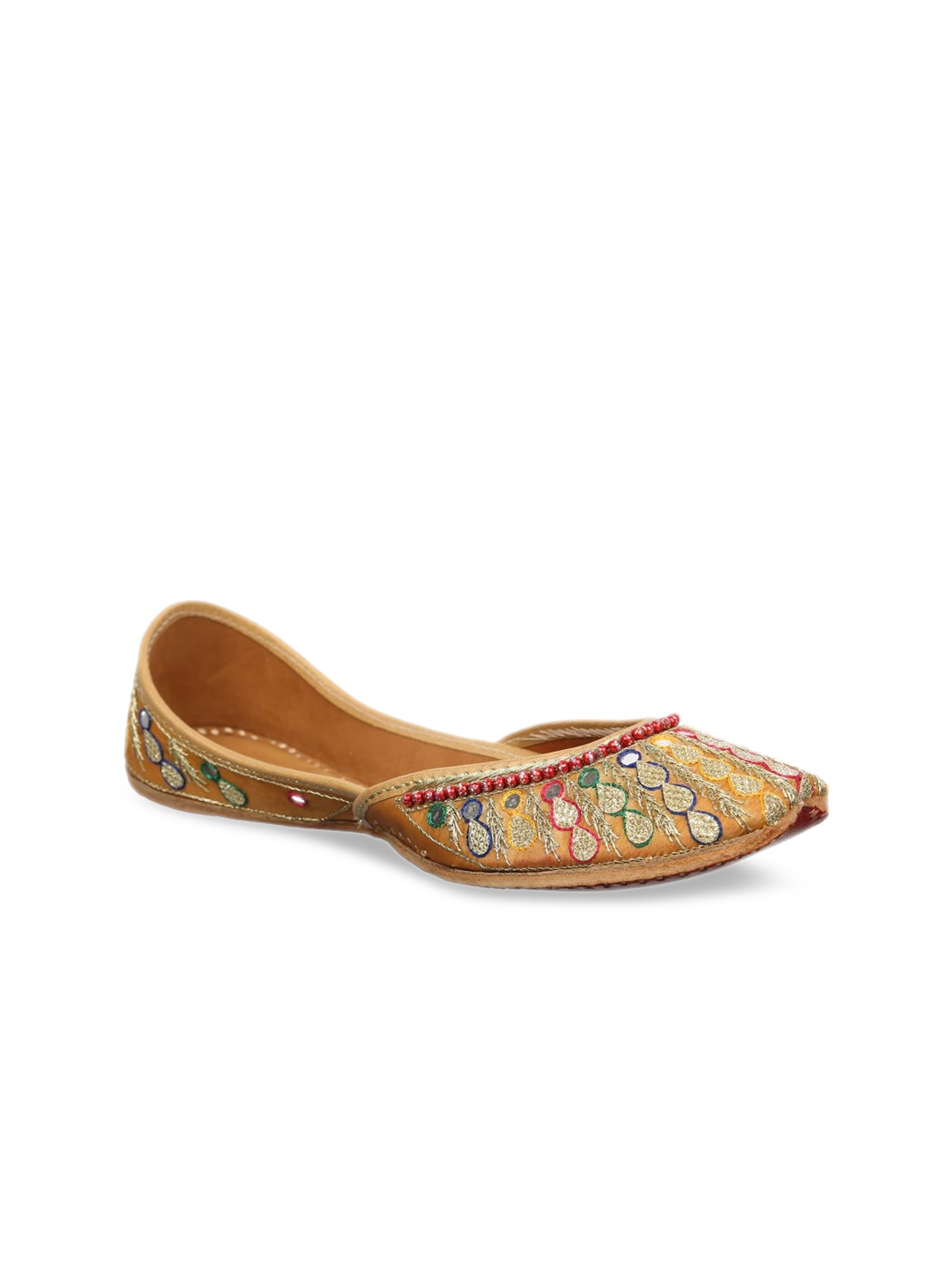 

Ta Chic Ethnic Embellished Square Toe Fabric Mojaris, Beige