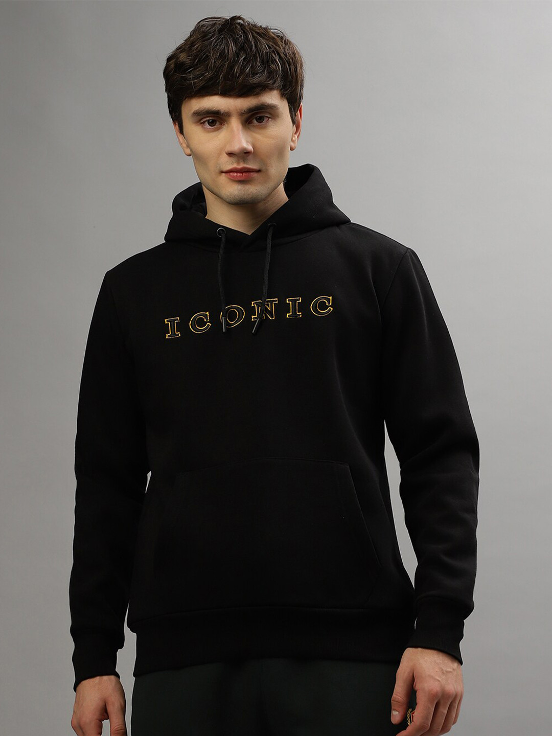 

Iconic Typography Printed Hooded Sweatshirt, Black