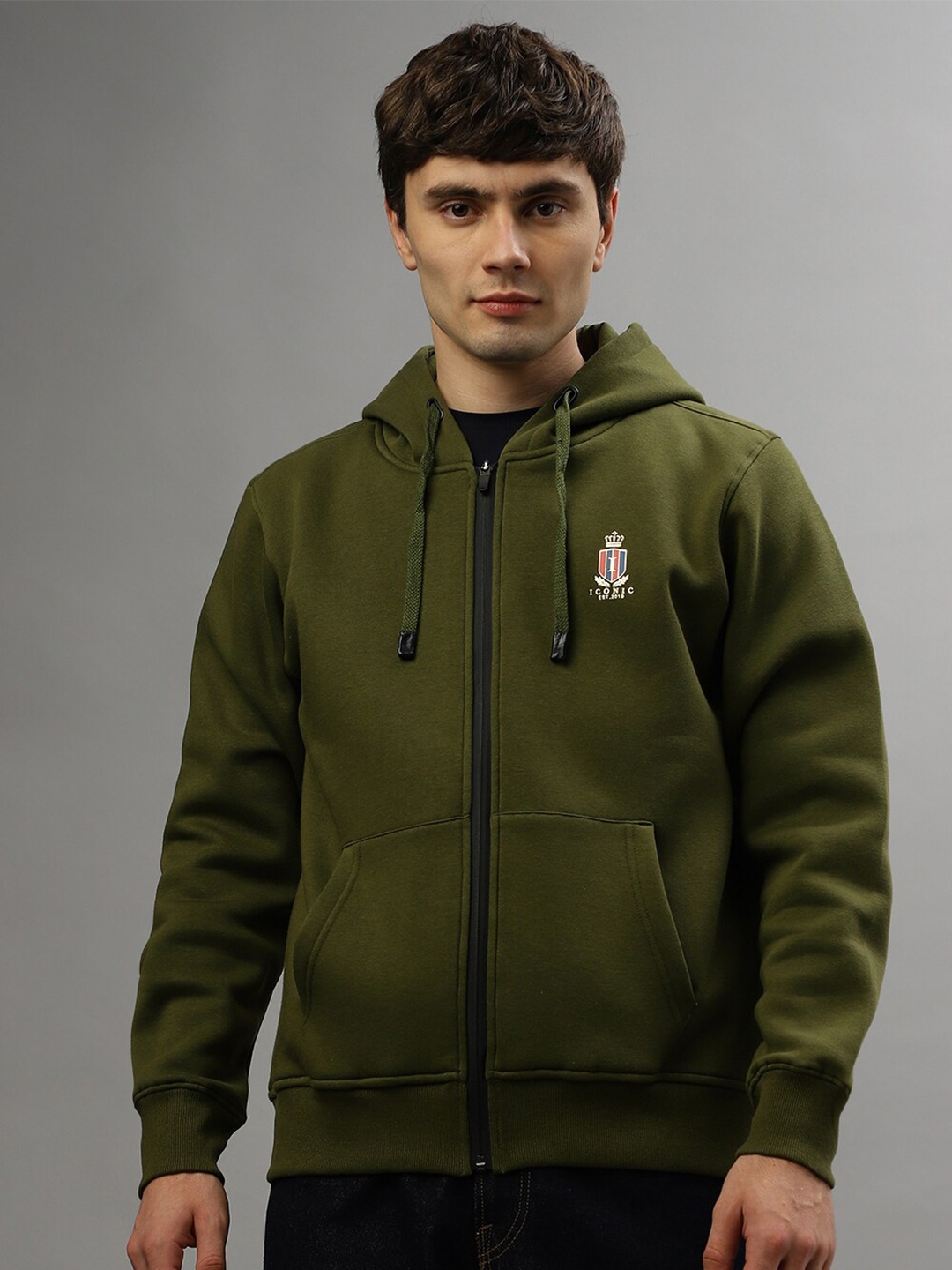 

Iconic Hooded Front-Open Sweatshirt, Olive