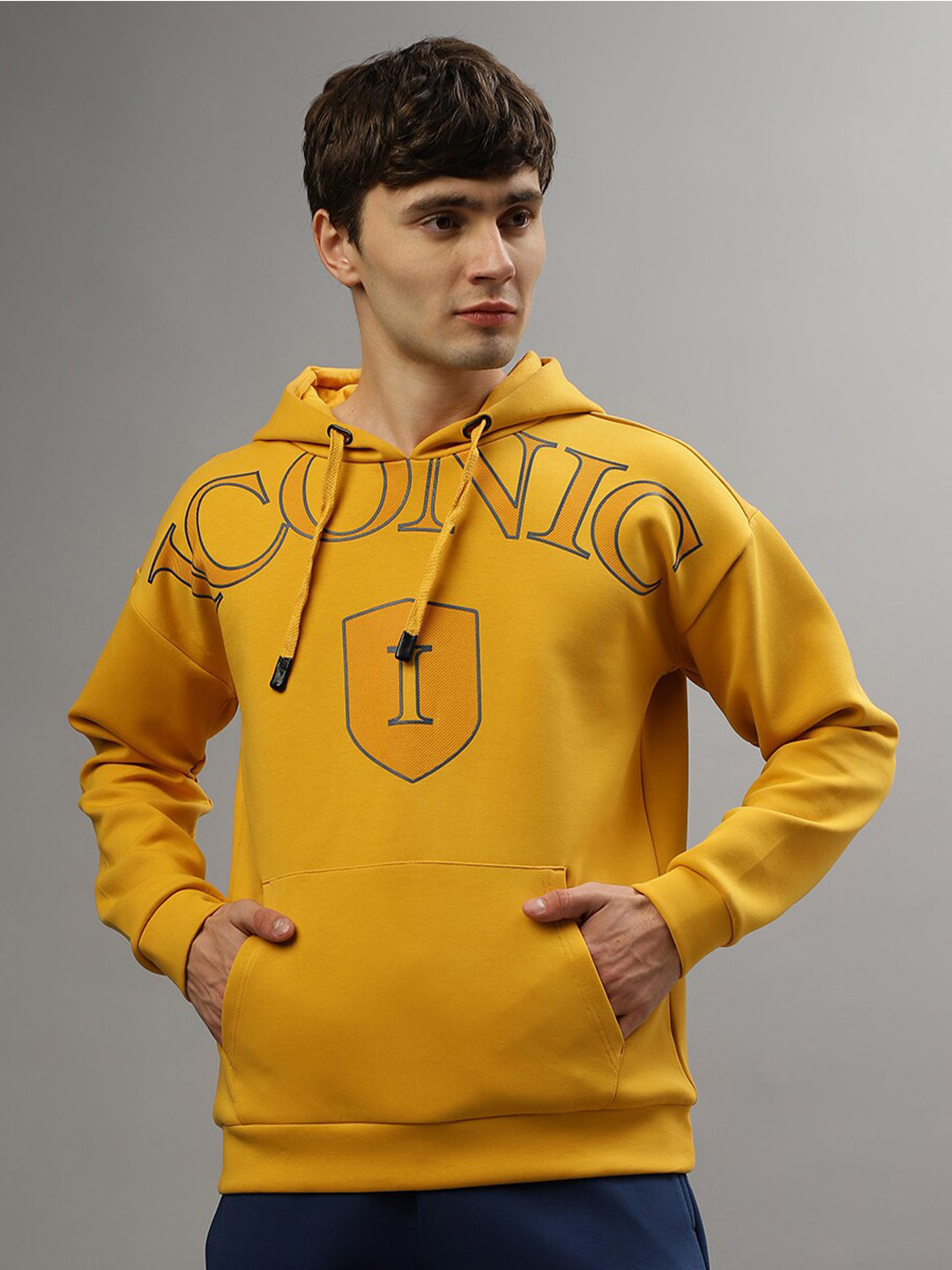 

Iconic Typography Printed Long Sleeves Pullover Sweatshirt, Mustard