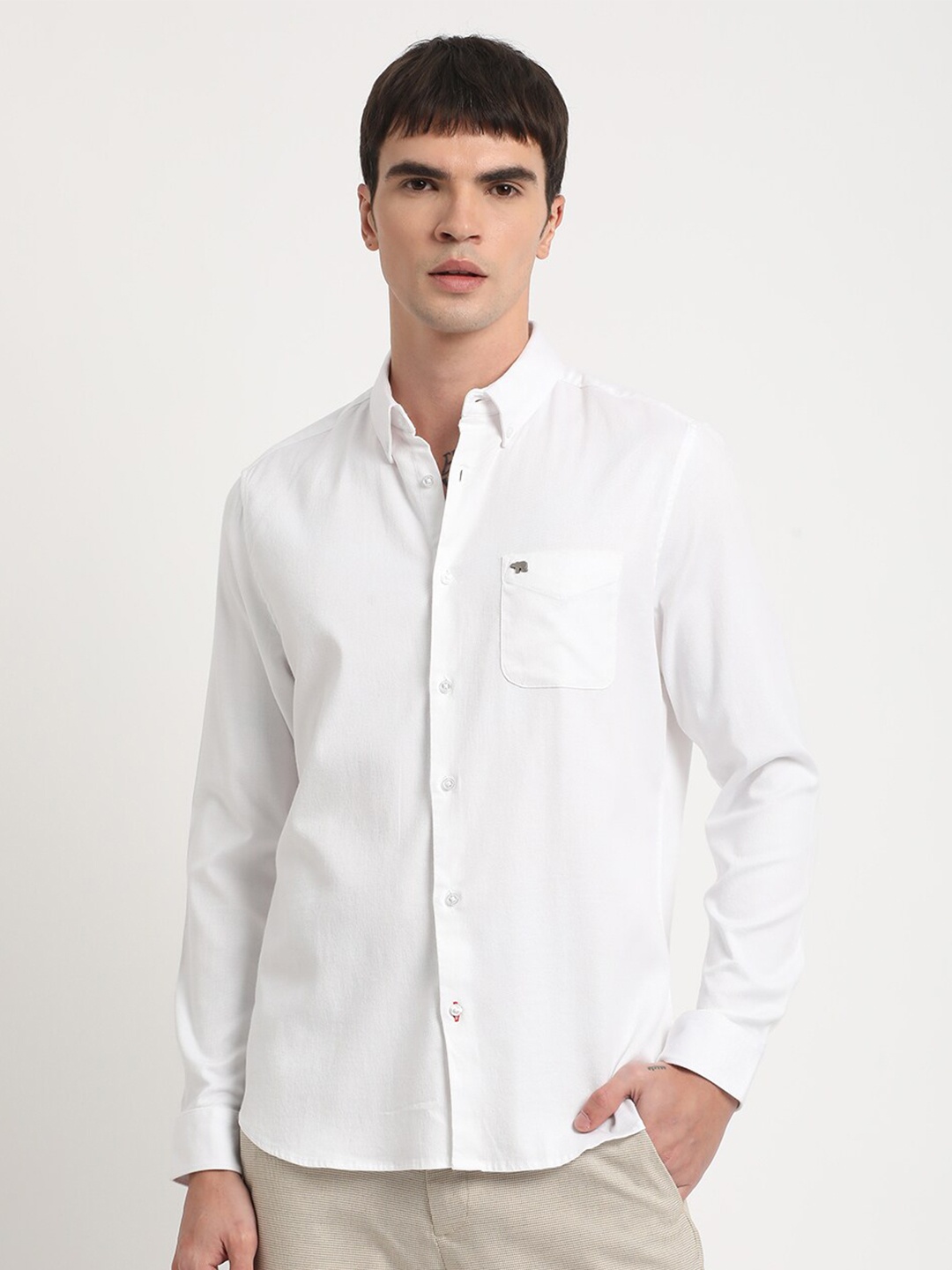 

THE BEAR HOUSE Button-Down Collar Slim Fit Pure Cotton Casual Shirt, White