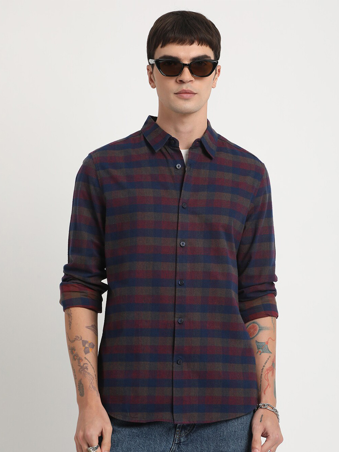 

THE BEAR HOUSE Tartan Checks Slim Fit Pure Cotton Casual Shirt, Multi