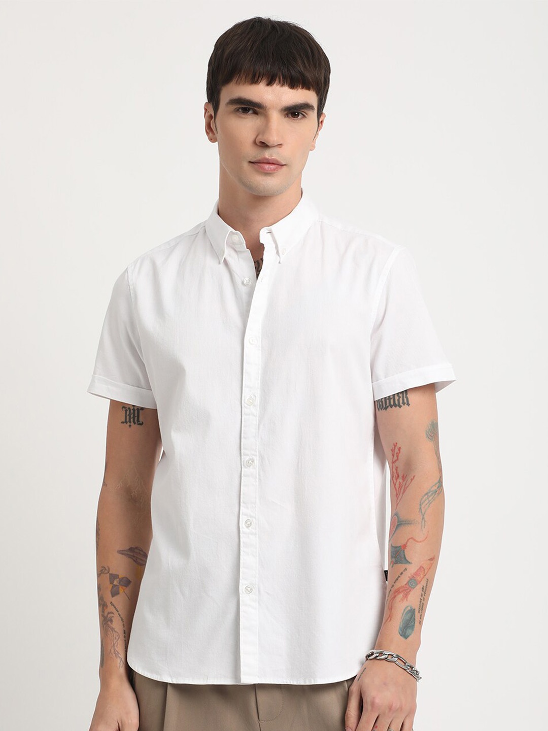 

THE BEAR HOUSE Slim Fit Pure Cotton Casual Shirt, White