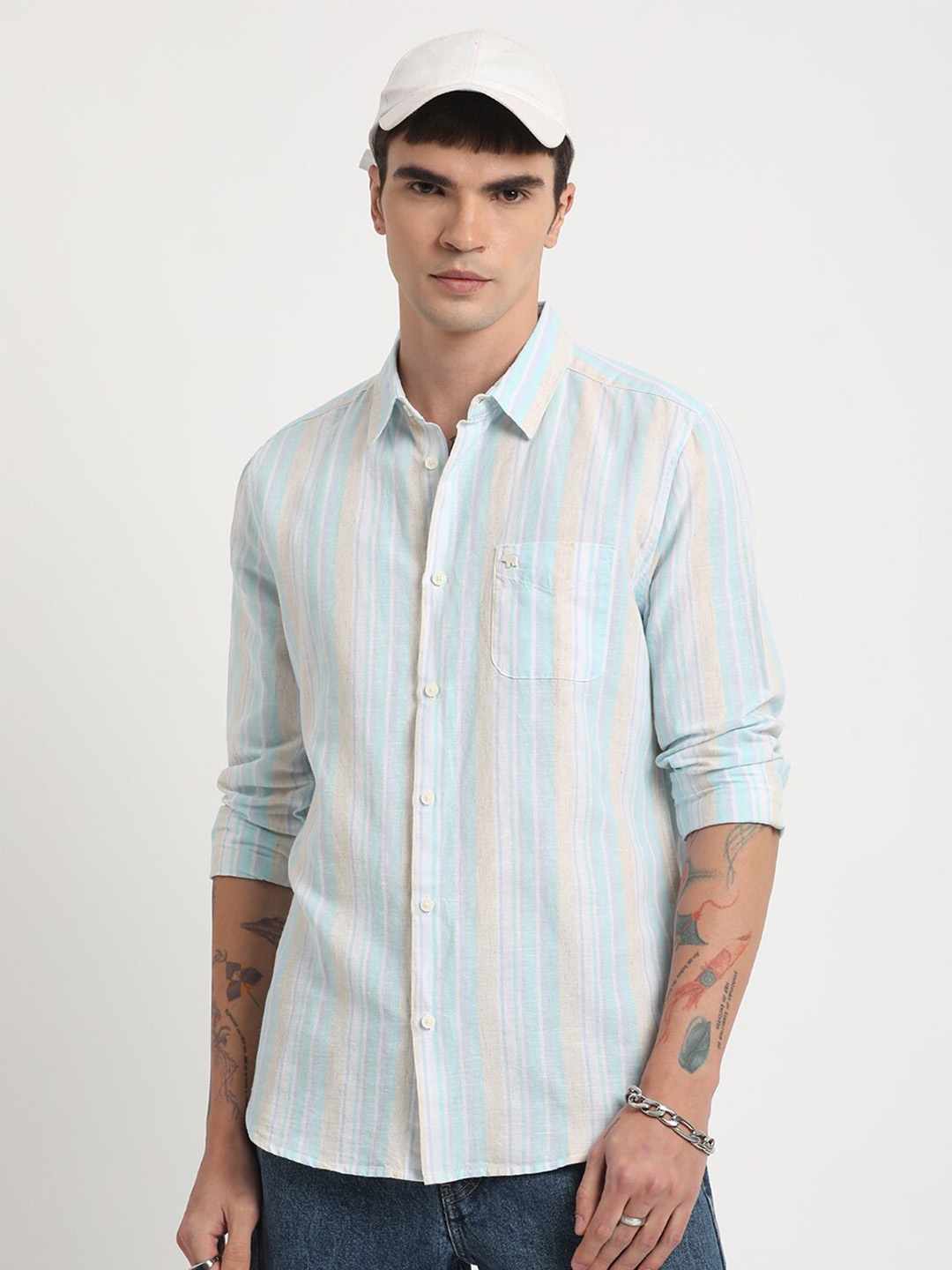 

THE BEAR HOUSE Striped Slim Fit Pure Cotton Casual Shirt, Multi