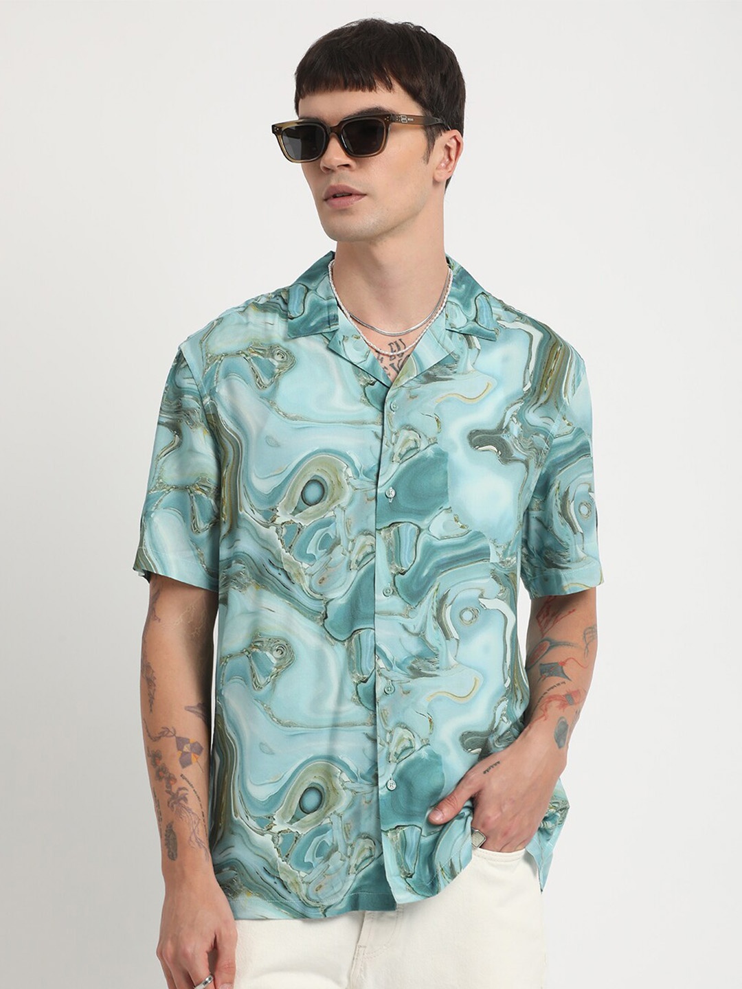 

THE BEAR HOUSE Abstract Printed Casual Shirt, Blue